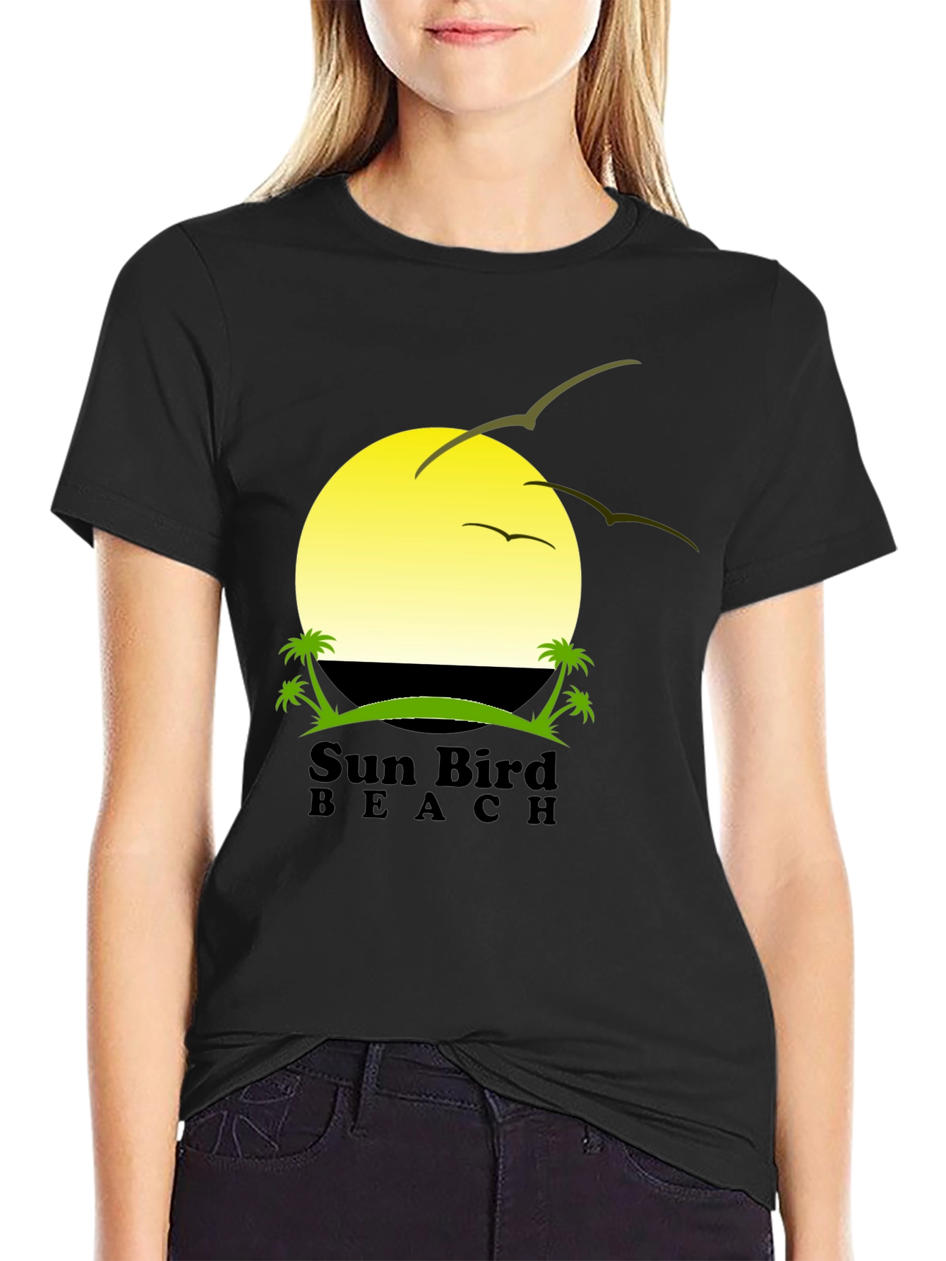 Sun Bird Beach Black Graphic T-Shirt
