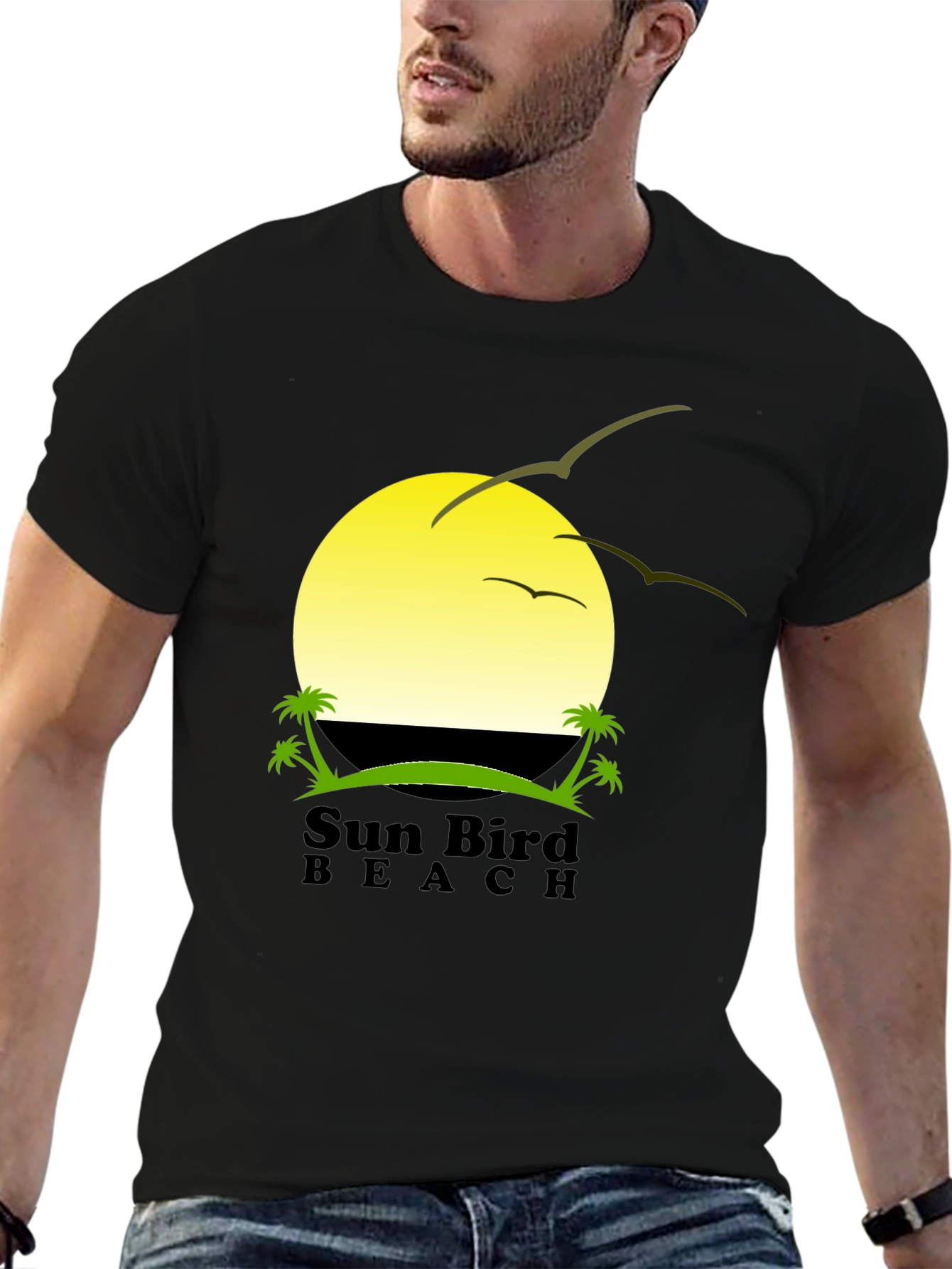 Sun Bird Beach Black Graphic T-Shirt