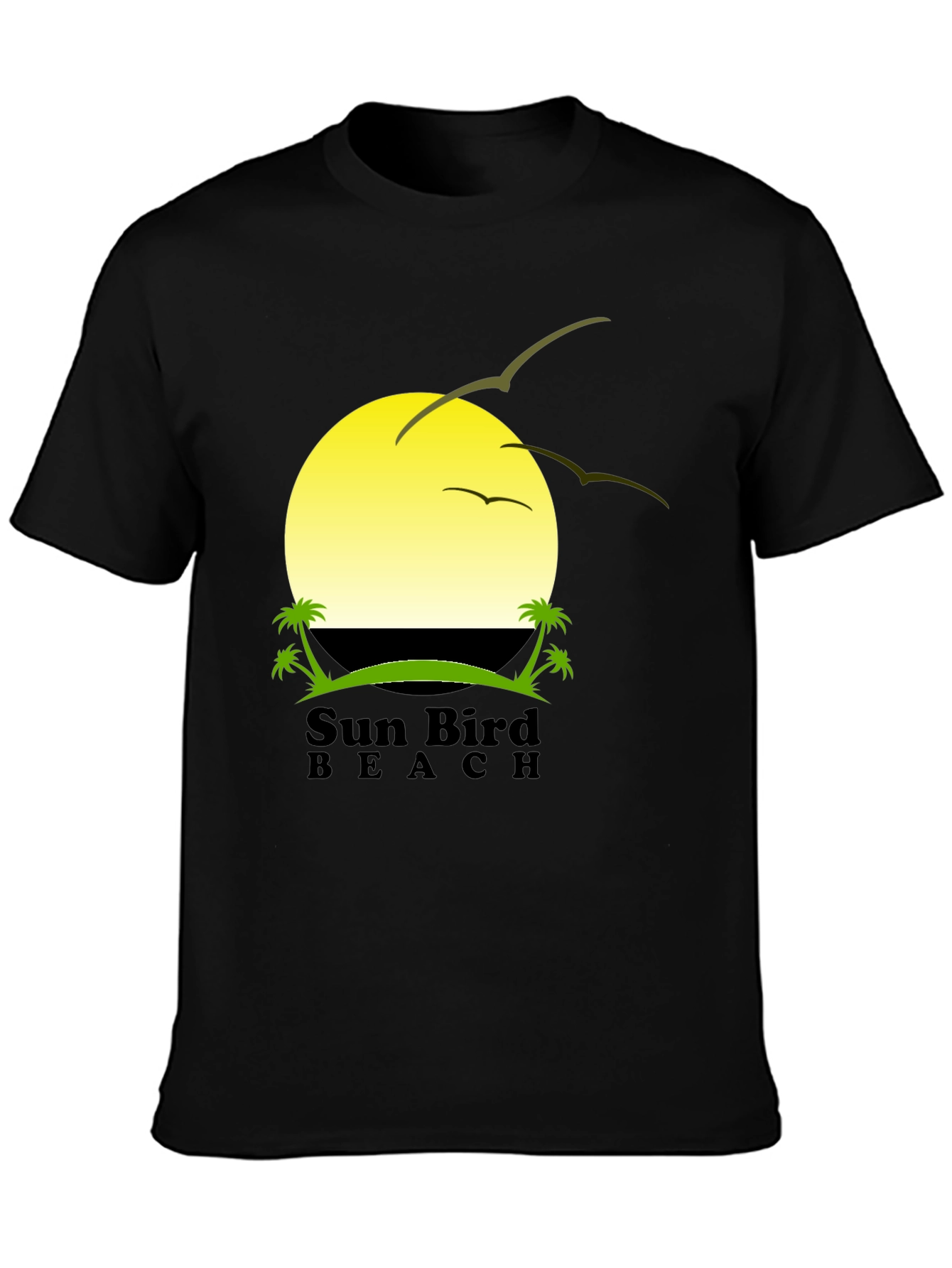 Sun Bird Beach Black Graphic T-Shirt