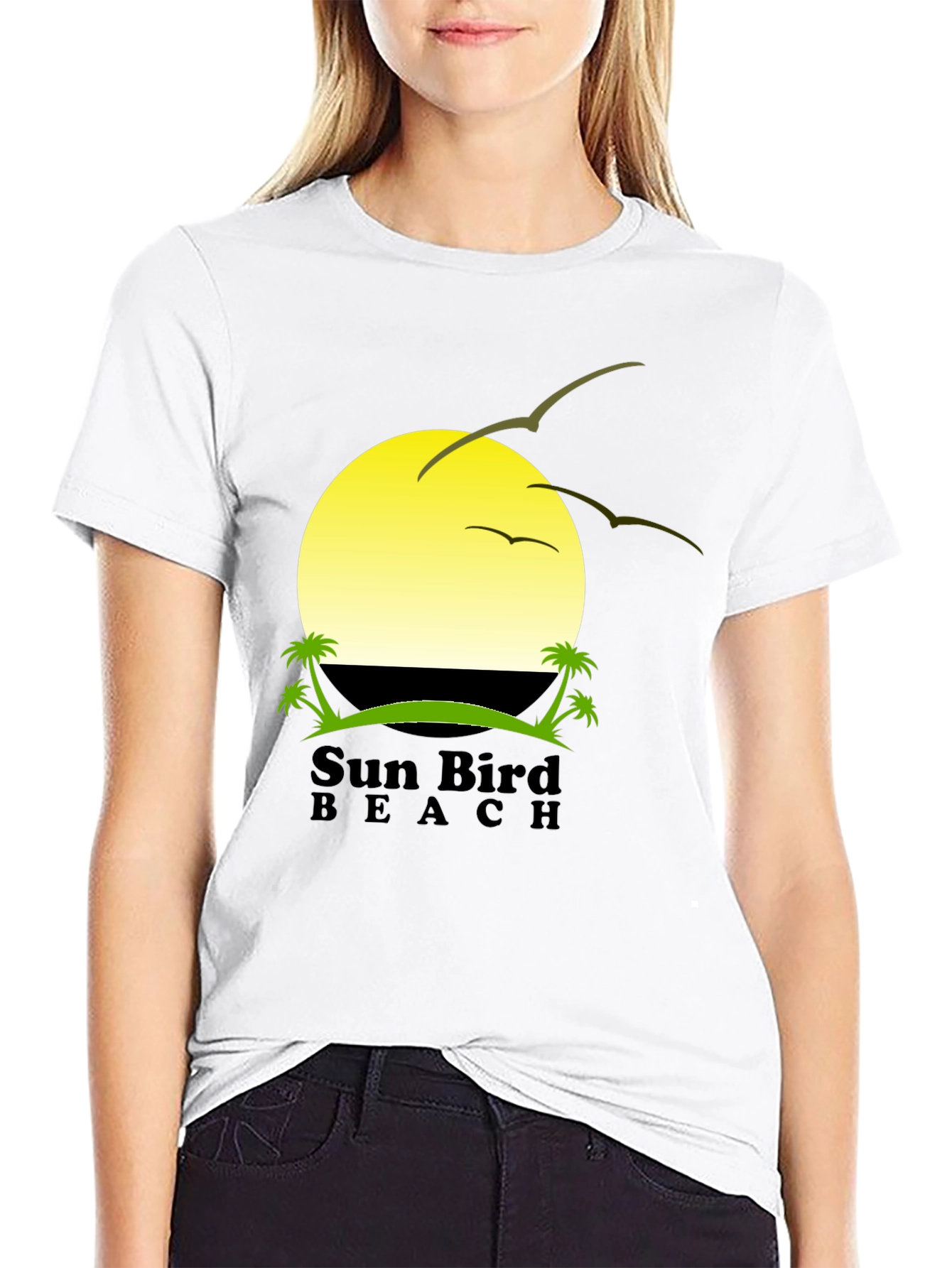 Sun Bird Beach Black Graphic T-Shirt