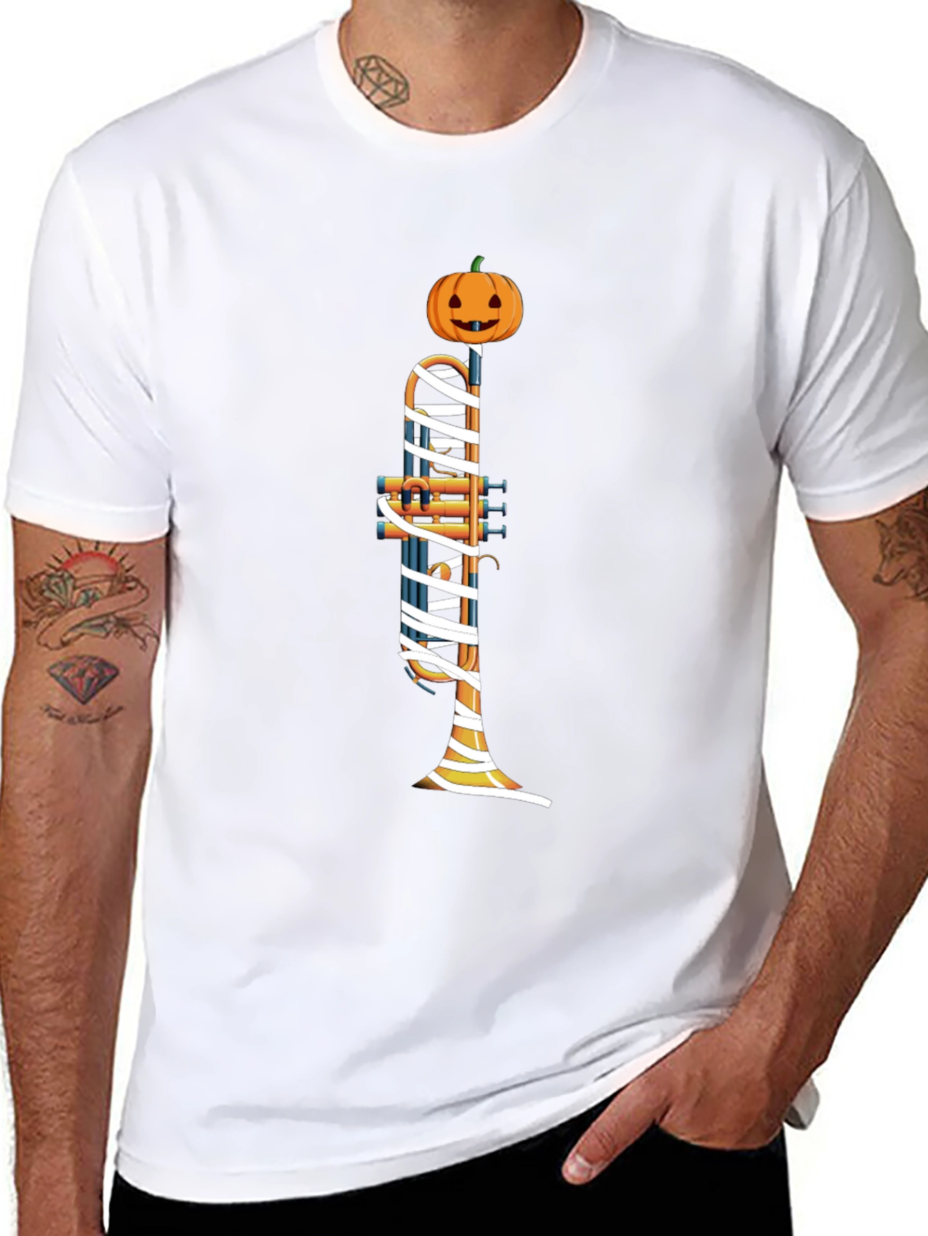 Halloween Trumpet Mummy Pumpkin T-Shirt