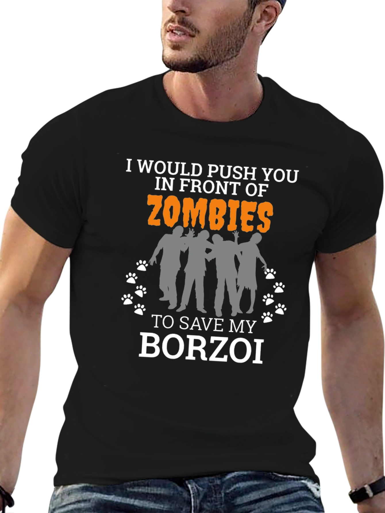 Id Push You to Zombies Borzoi T-Shirt