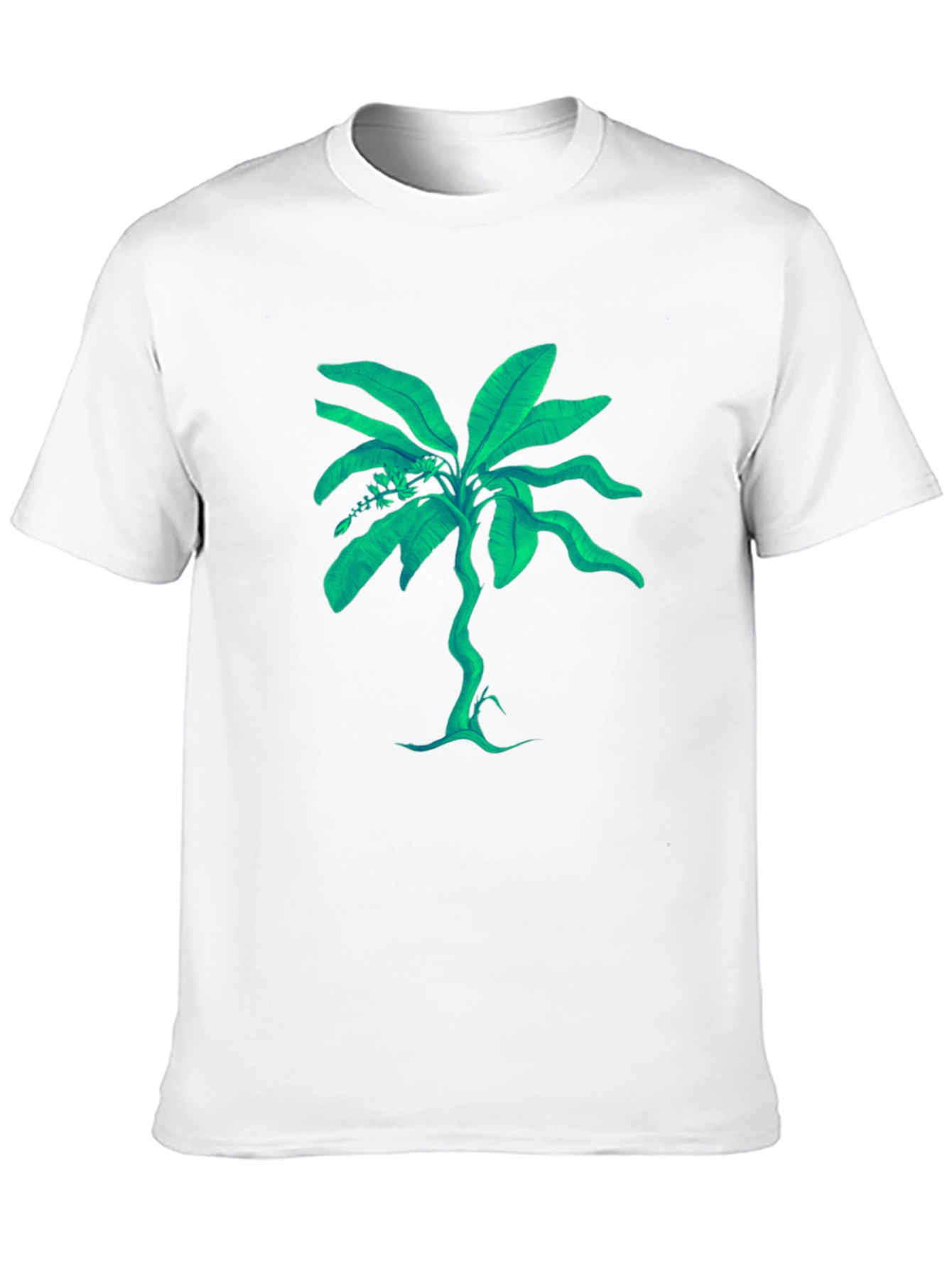 Tropical Plant Graphic Tee - Black Cotton T-Shirt