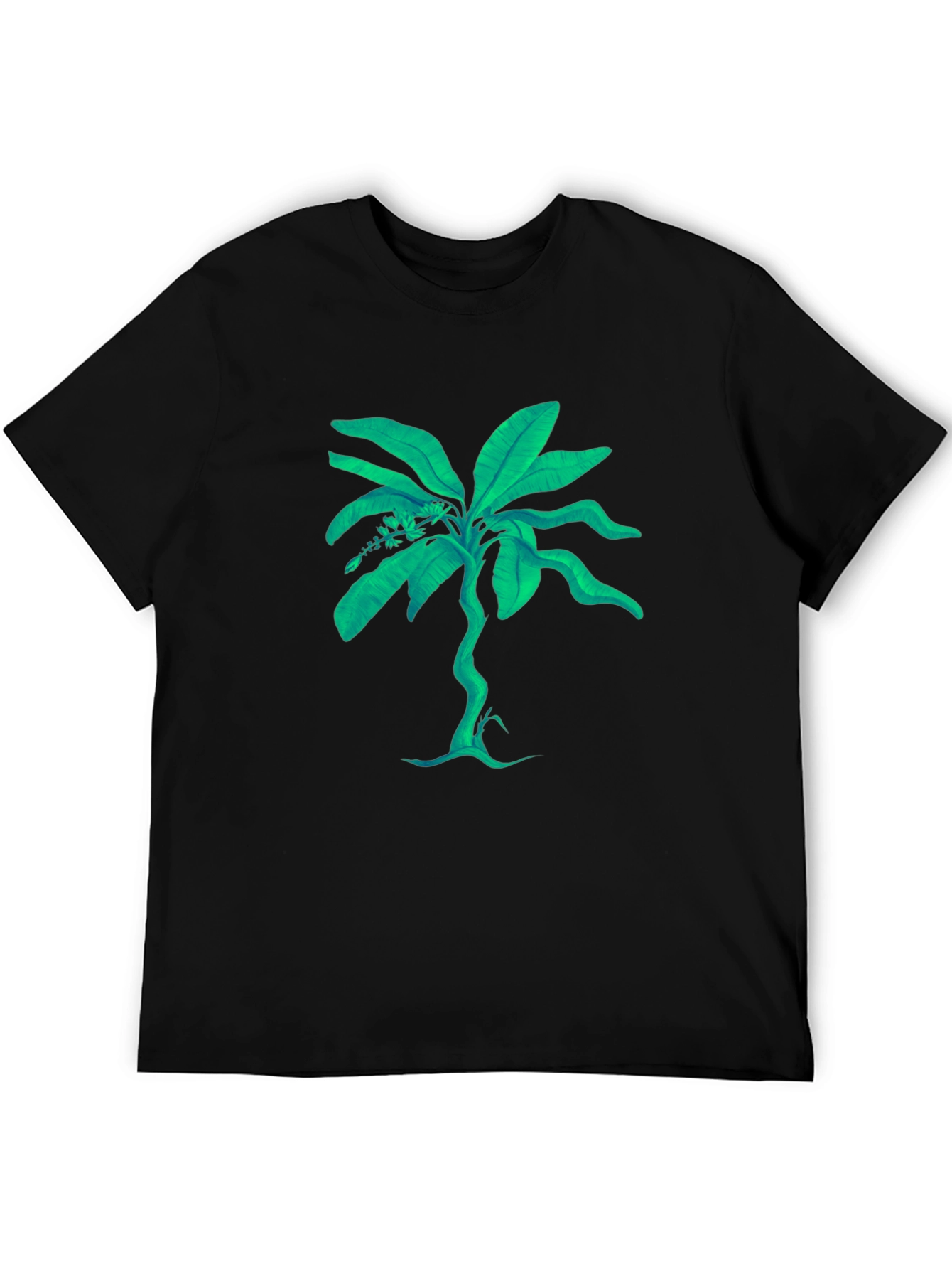 Tropical Plant Graphic Tee - Black Cotton T-Shirt