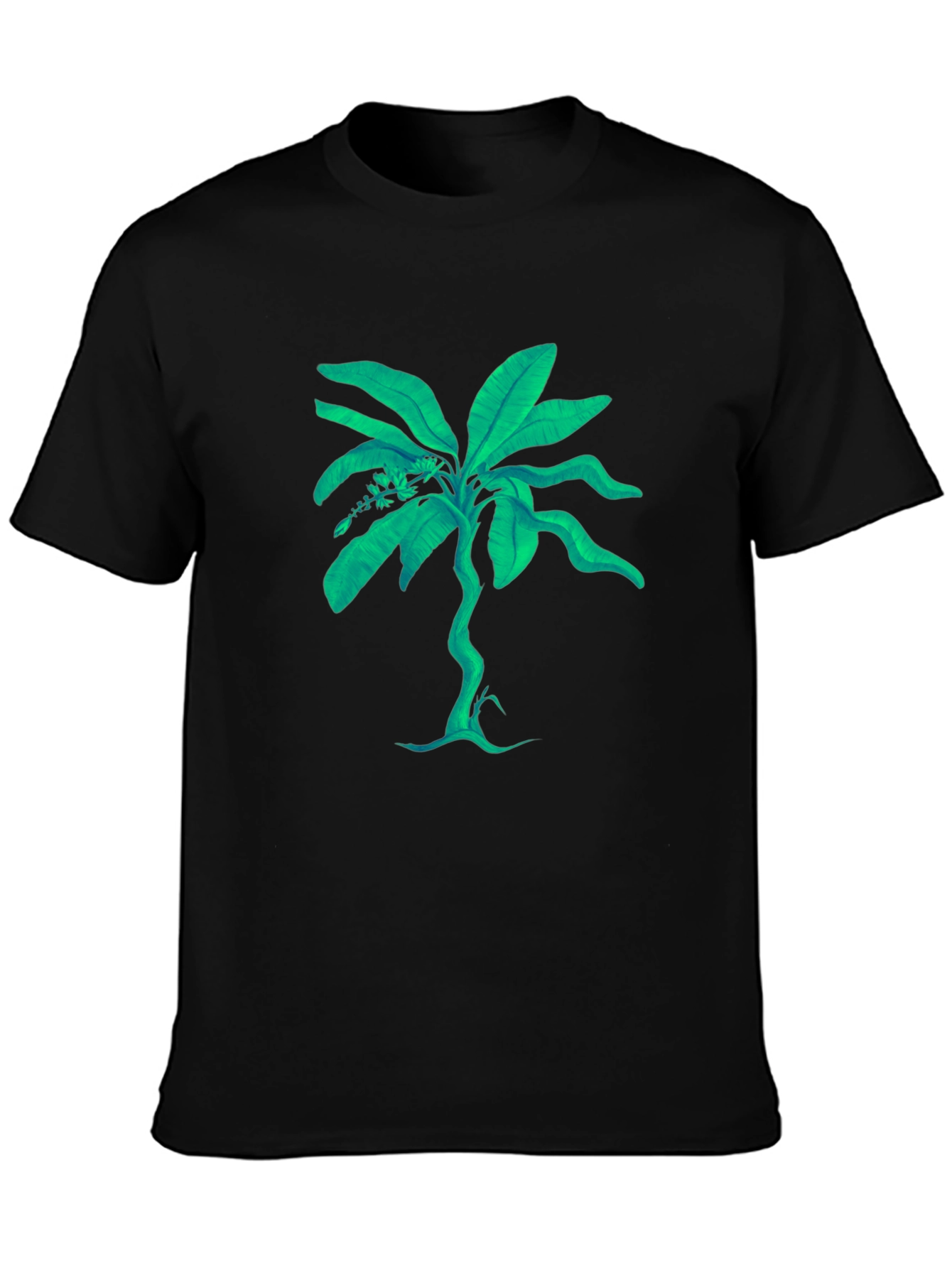 Tropical Plant Graphic Tee - Black Cotton T-Shirt