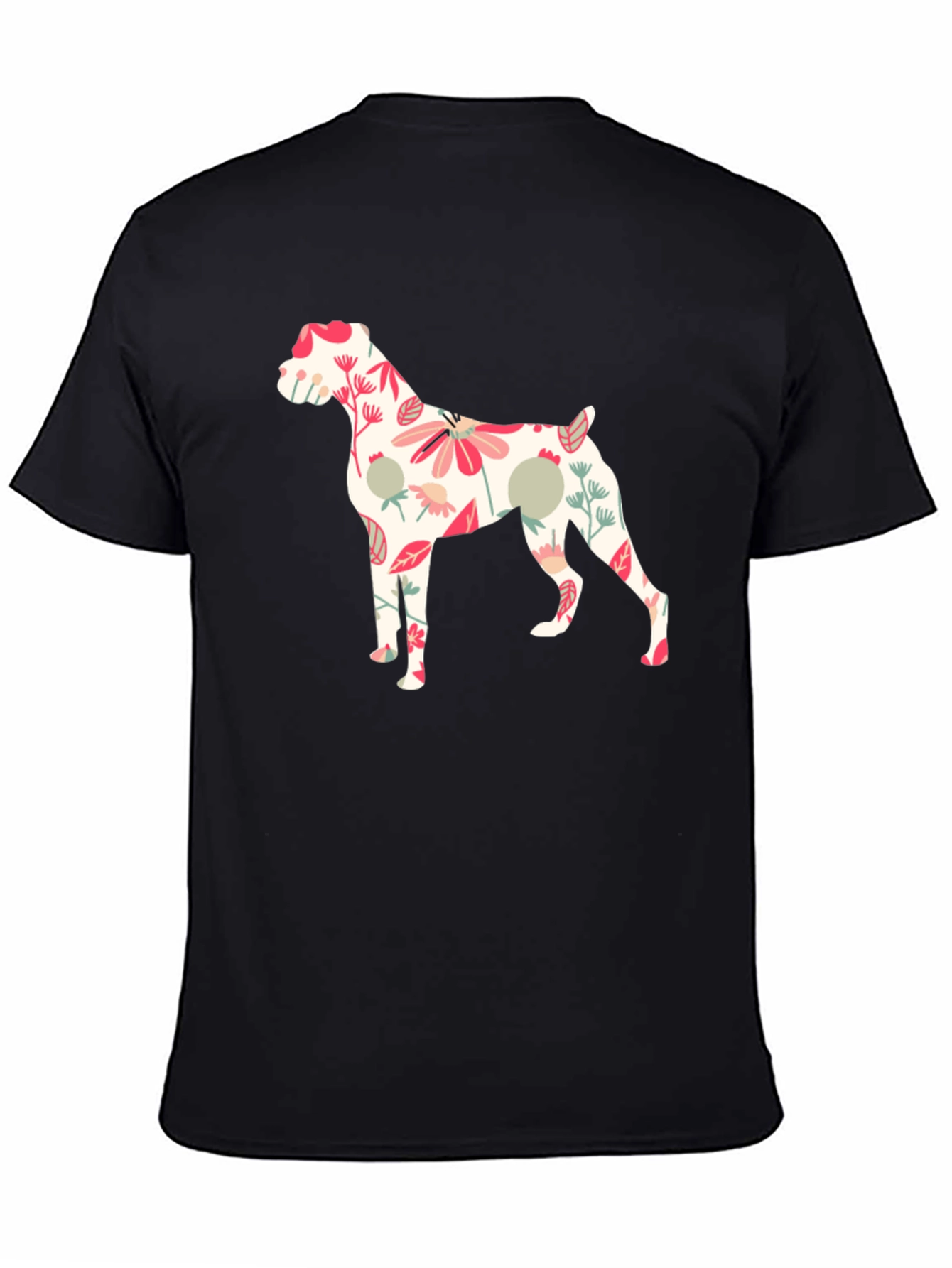 Floral Dog Print Black T-Shirt