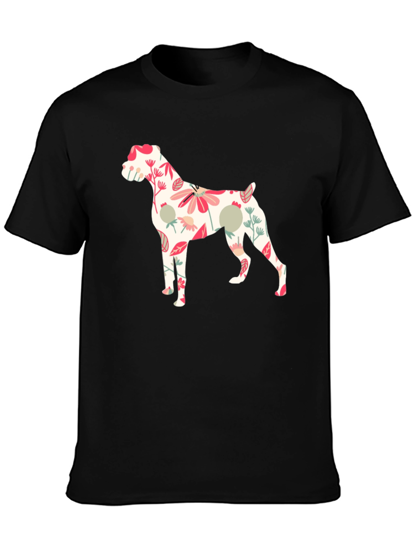 Floral Dog Print Black T-Shirt