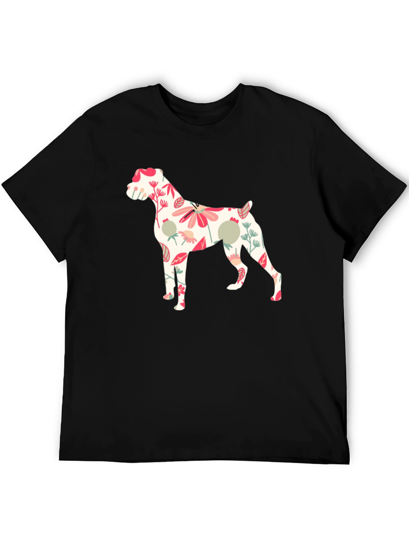 Floral Dog Print Black T-Shirt