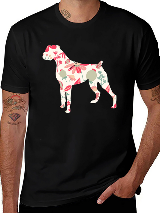 Floral Dog Print Black T-Shirt