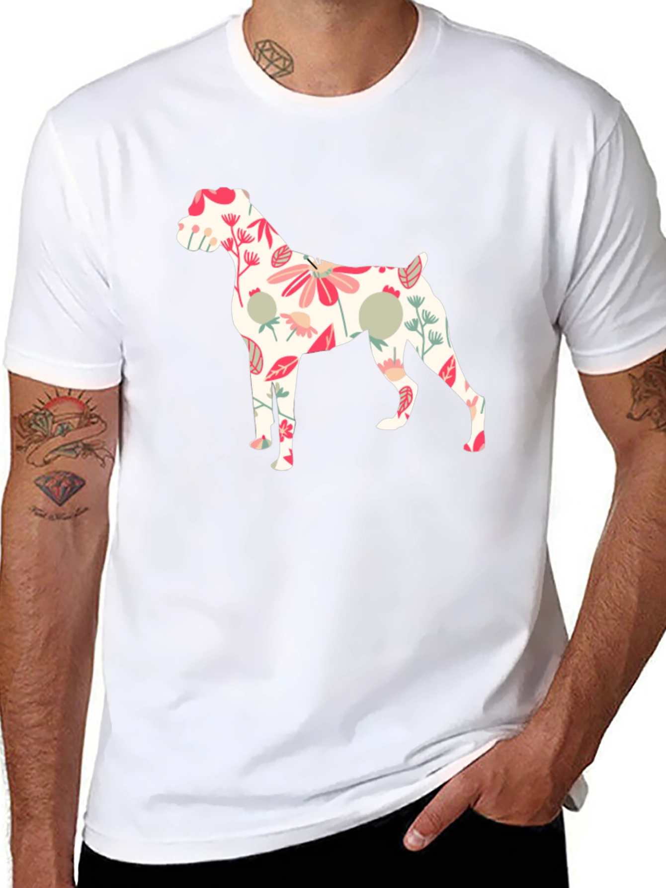 Floral Dog Print Black T-Shirt