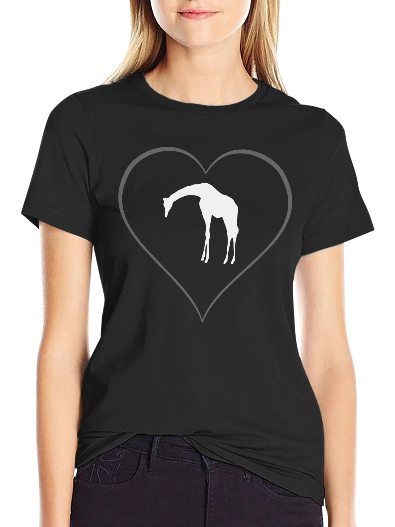 Giraffe Heart Graphic T-Shirt - Black Cotton Tee