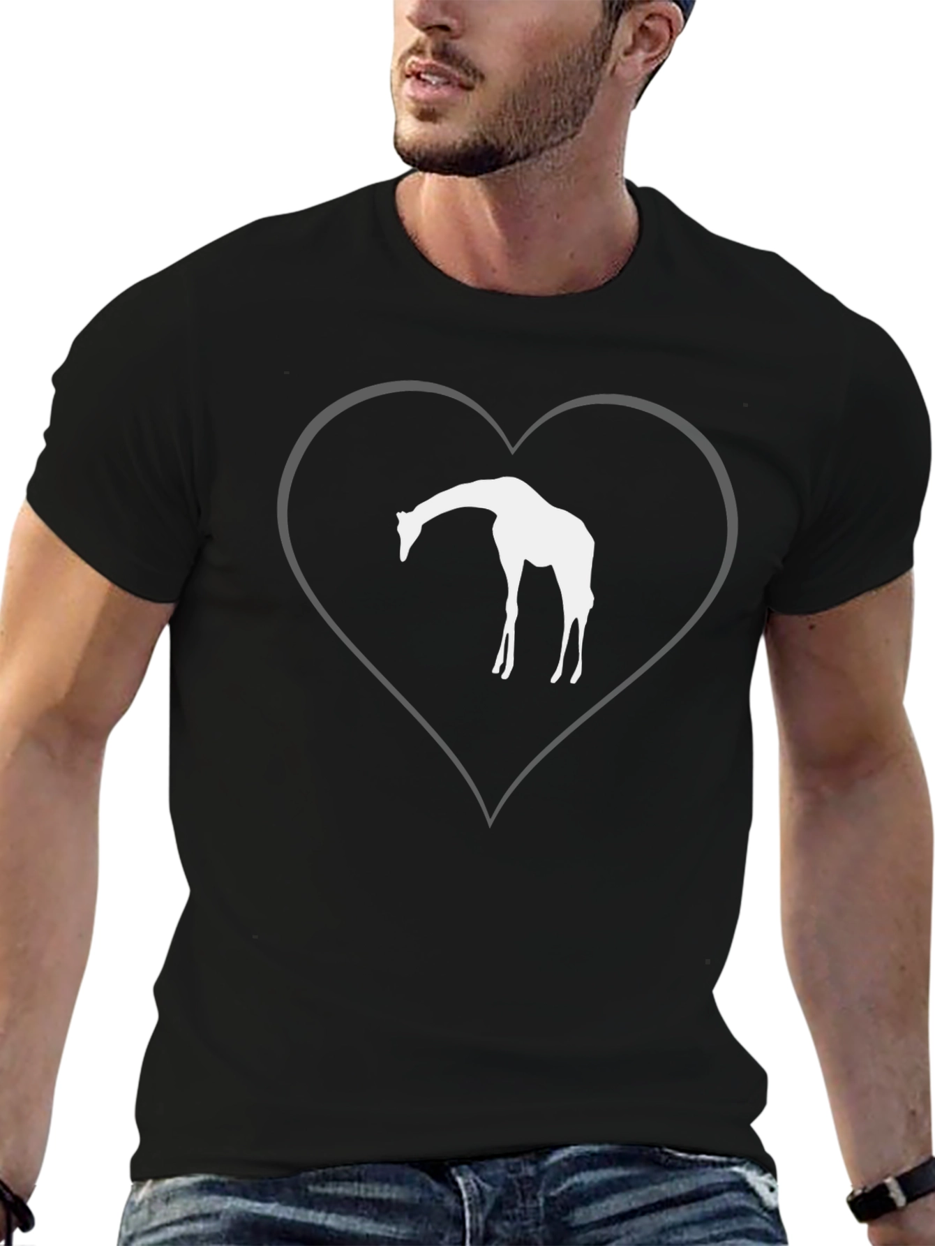 Giraffe Heart Graphic T-Shirt - Black Cotton Tee