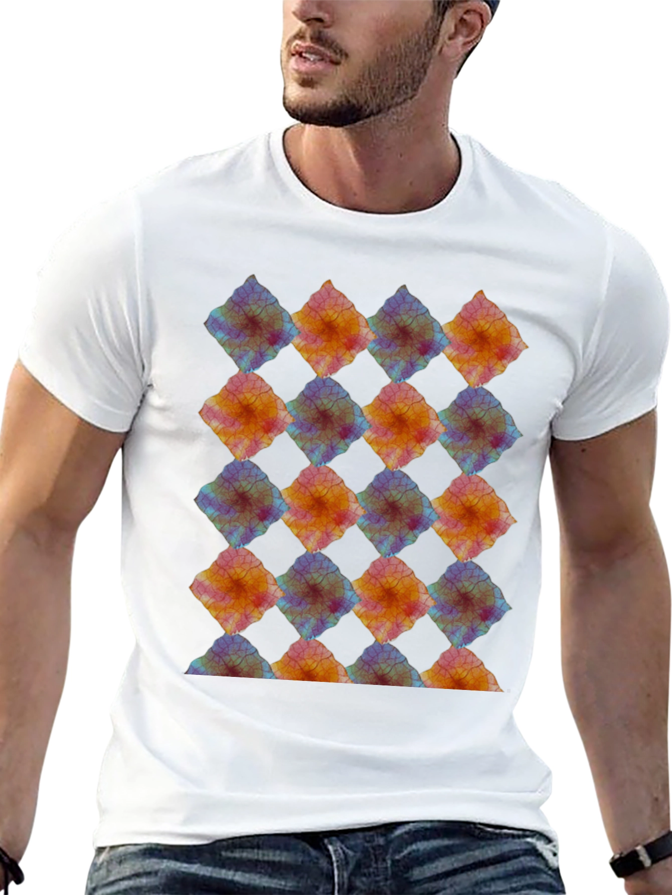 Abstract Diamond Pattern Black T-Shirt