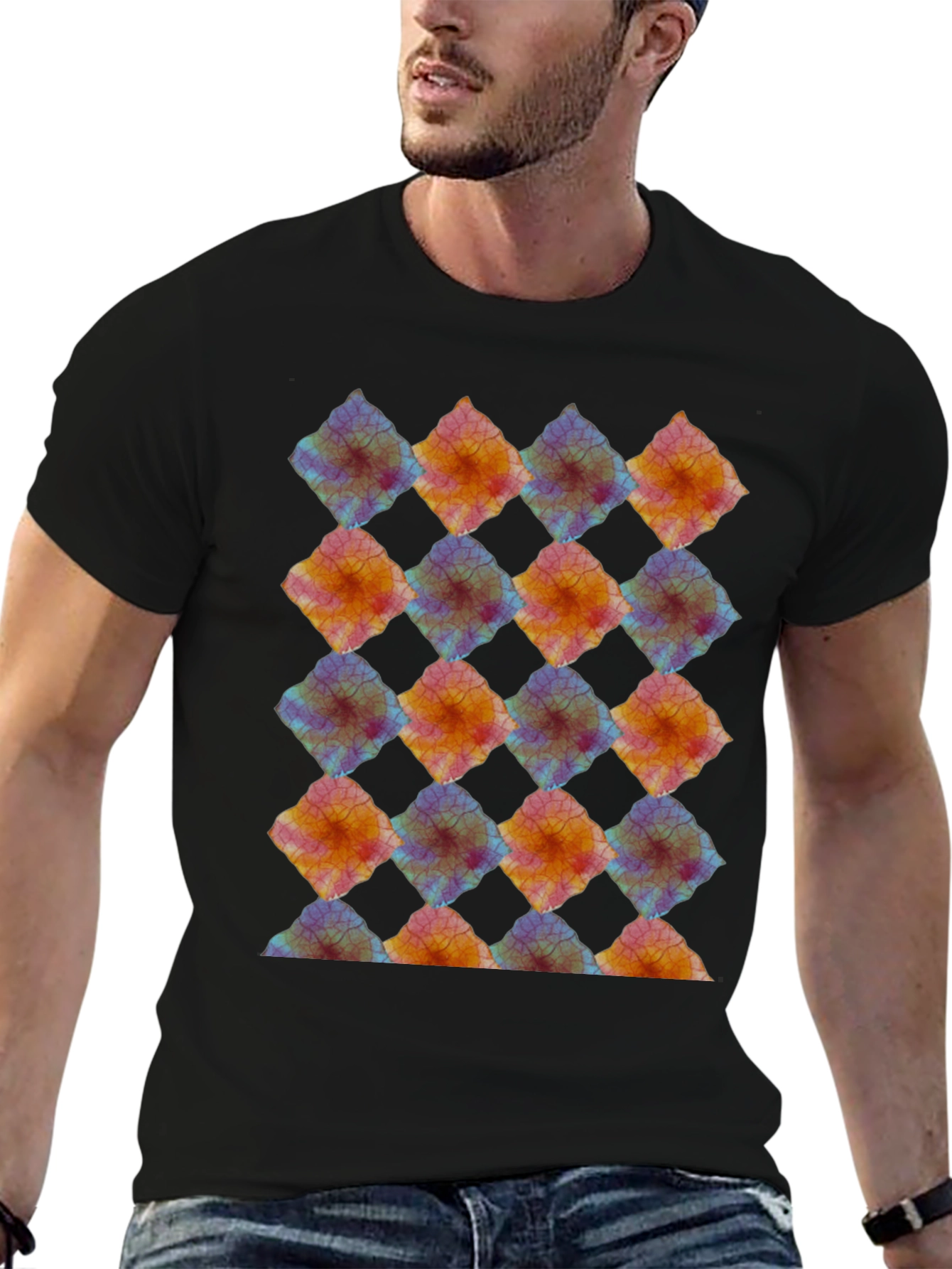 Abstract Diamond Pattern Black T-Shirt