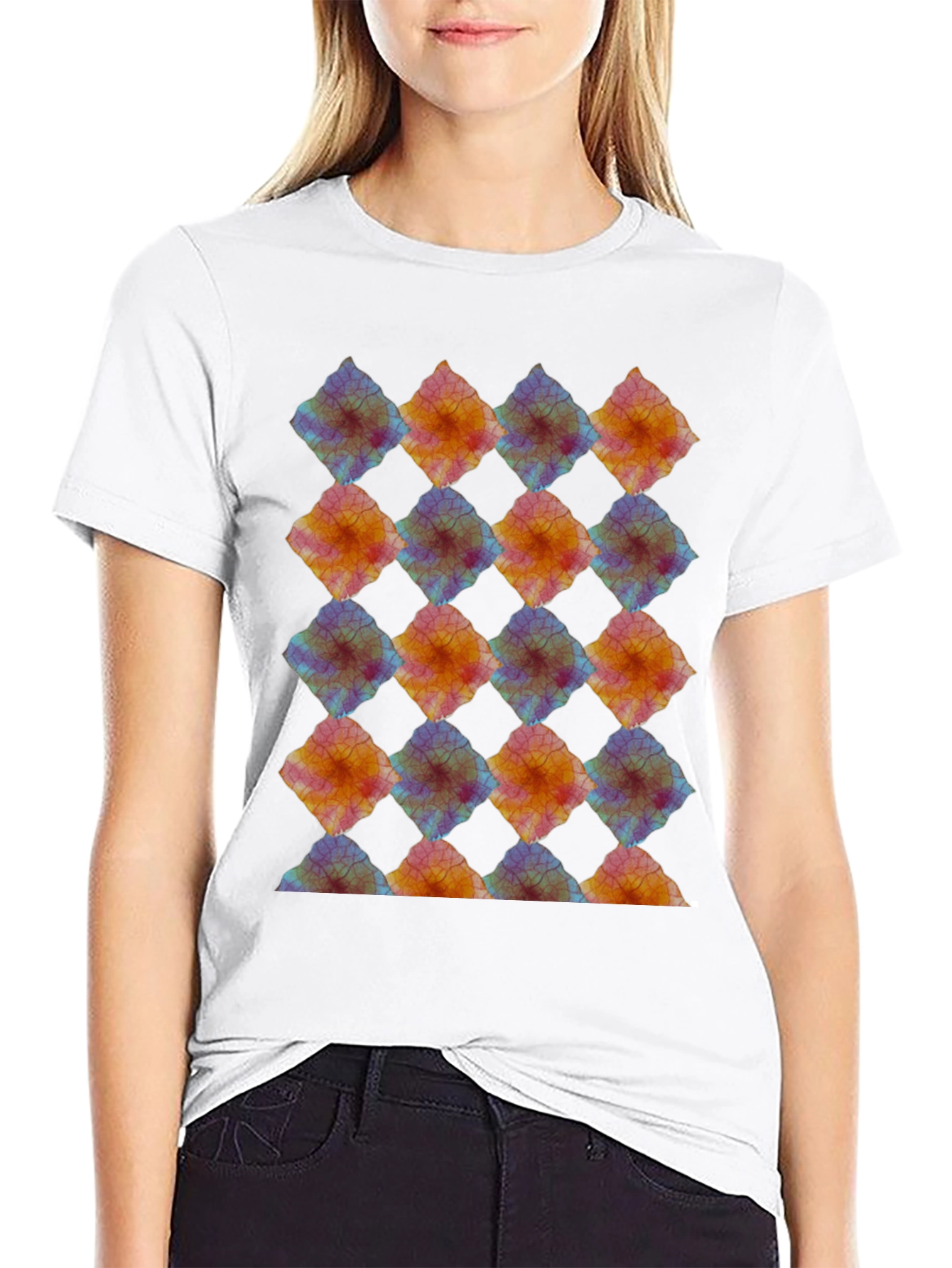 Abstract Diamond Pattern Black T-Shirt