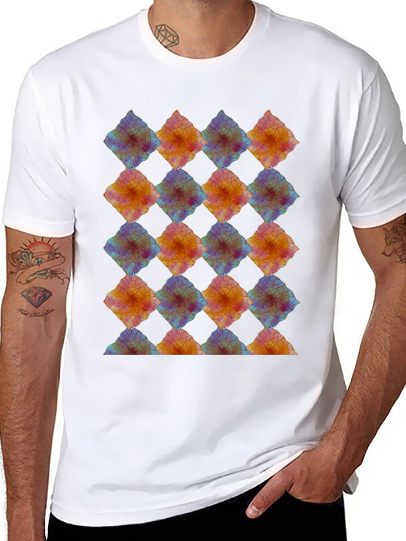 Abstract Diamond Pattern Black T-Shirt