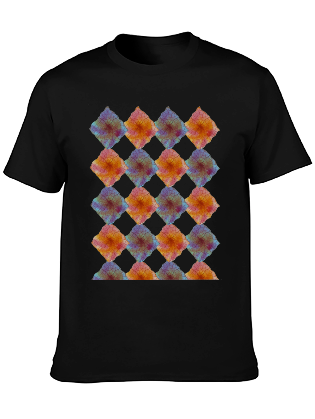 Abstract Diamond Pattern Black T-Shirt