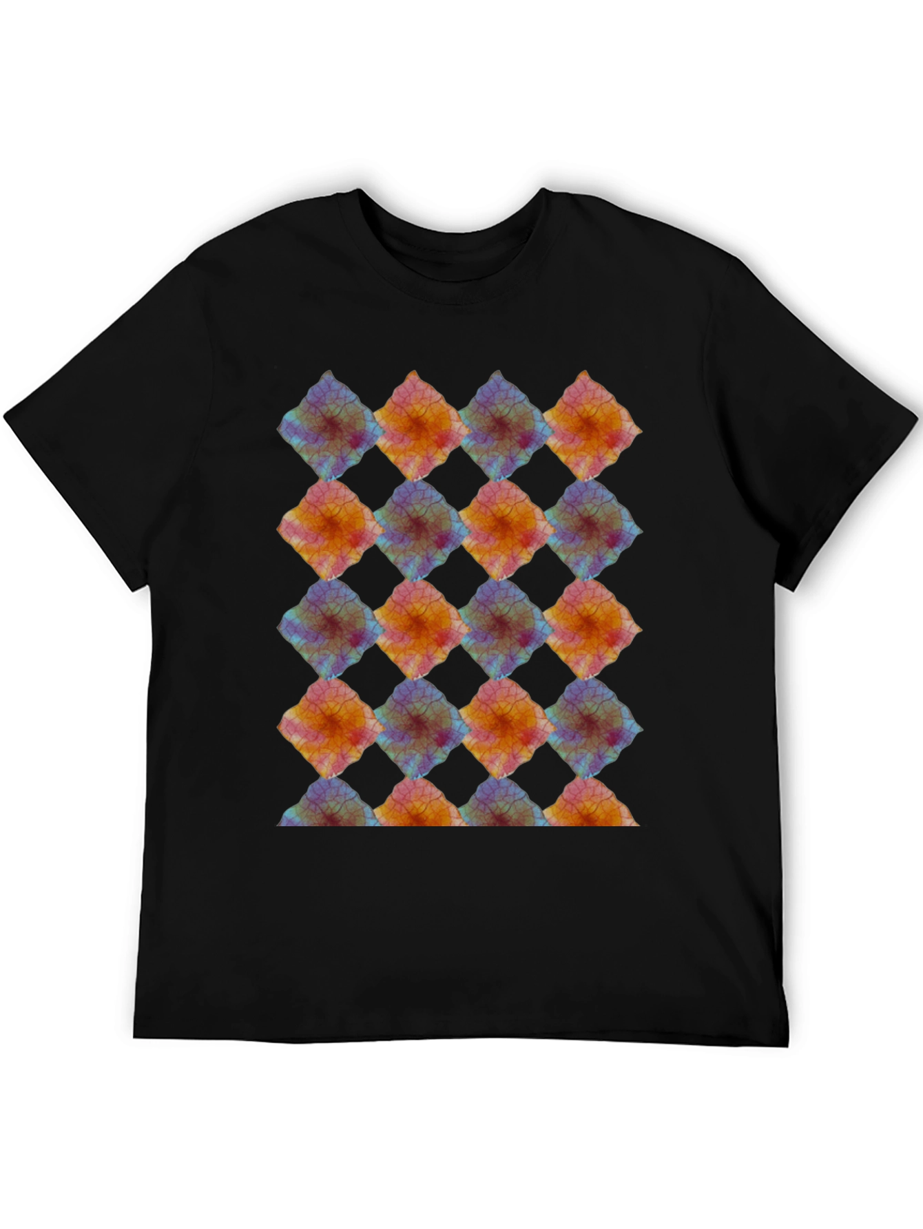 Abstract Diamond Pattern Black T-Shirt