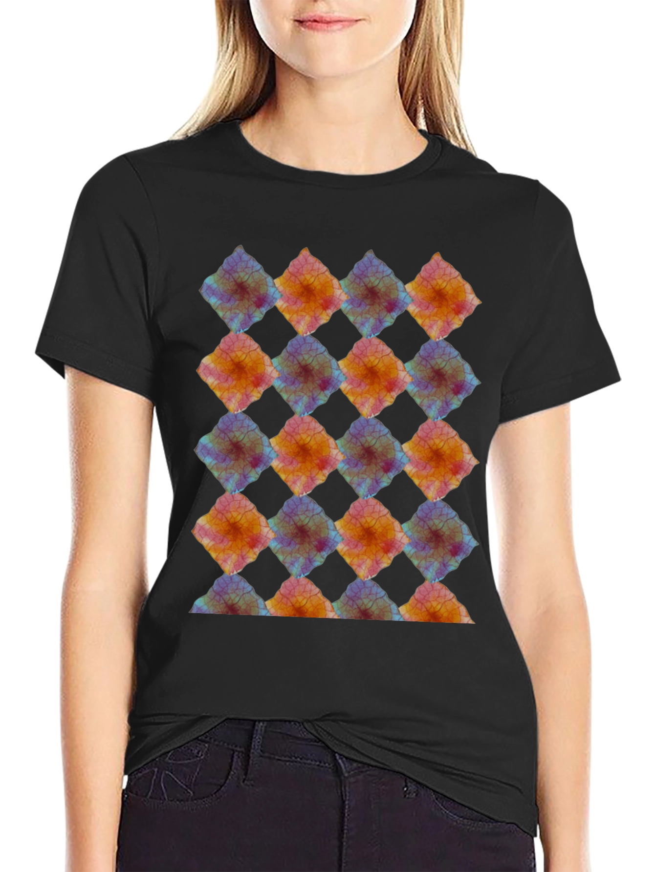 Abstract Diamond Pattern Black T-Shirt