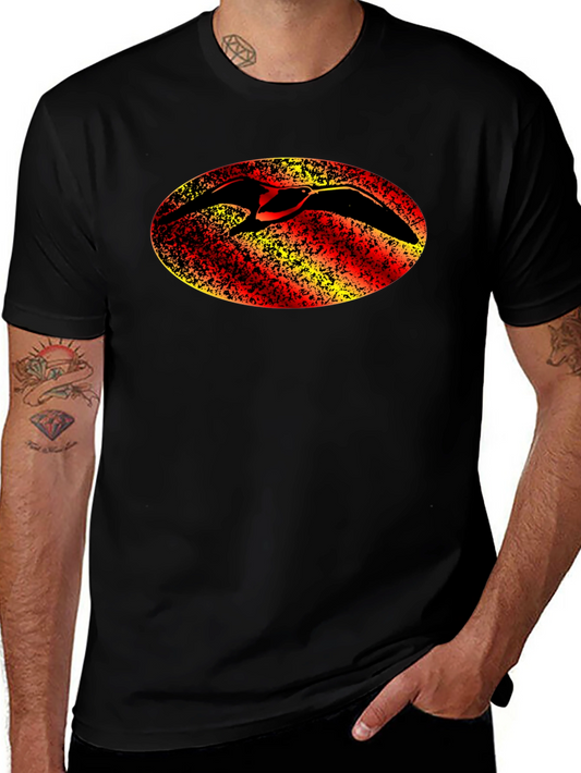 Black T-Shirt with Bird Oval Design