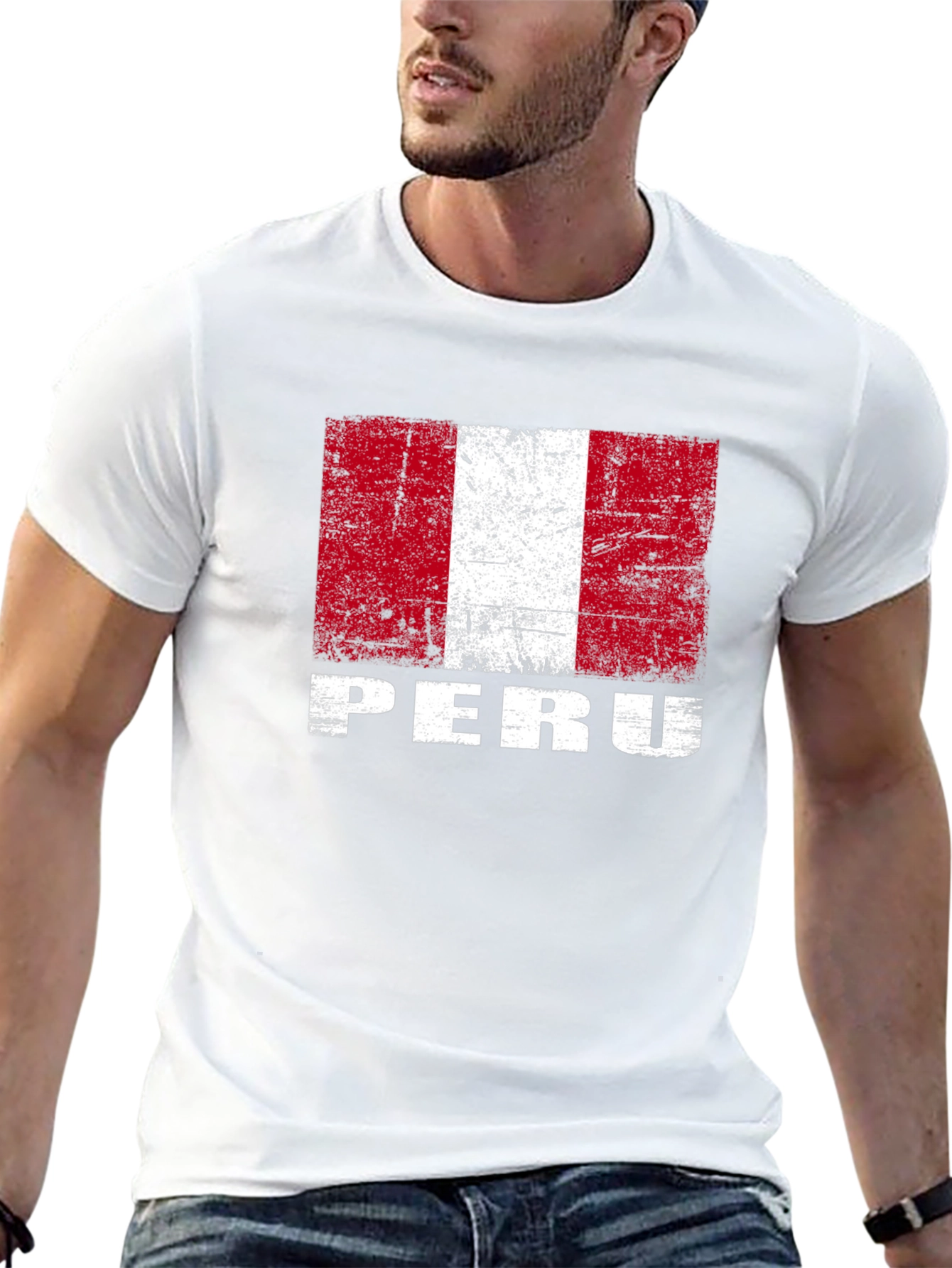 Peru Flag Graphic T-Shirt - Distressed Design