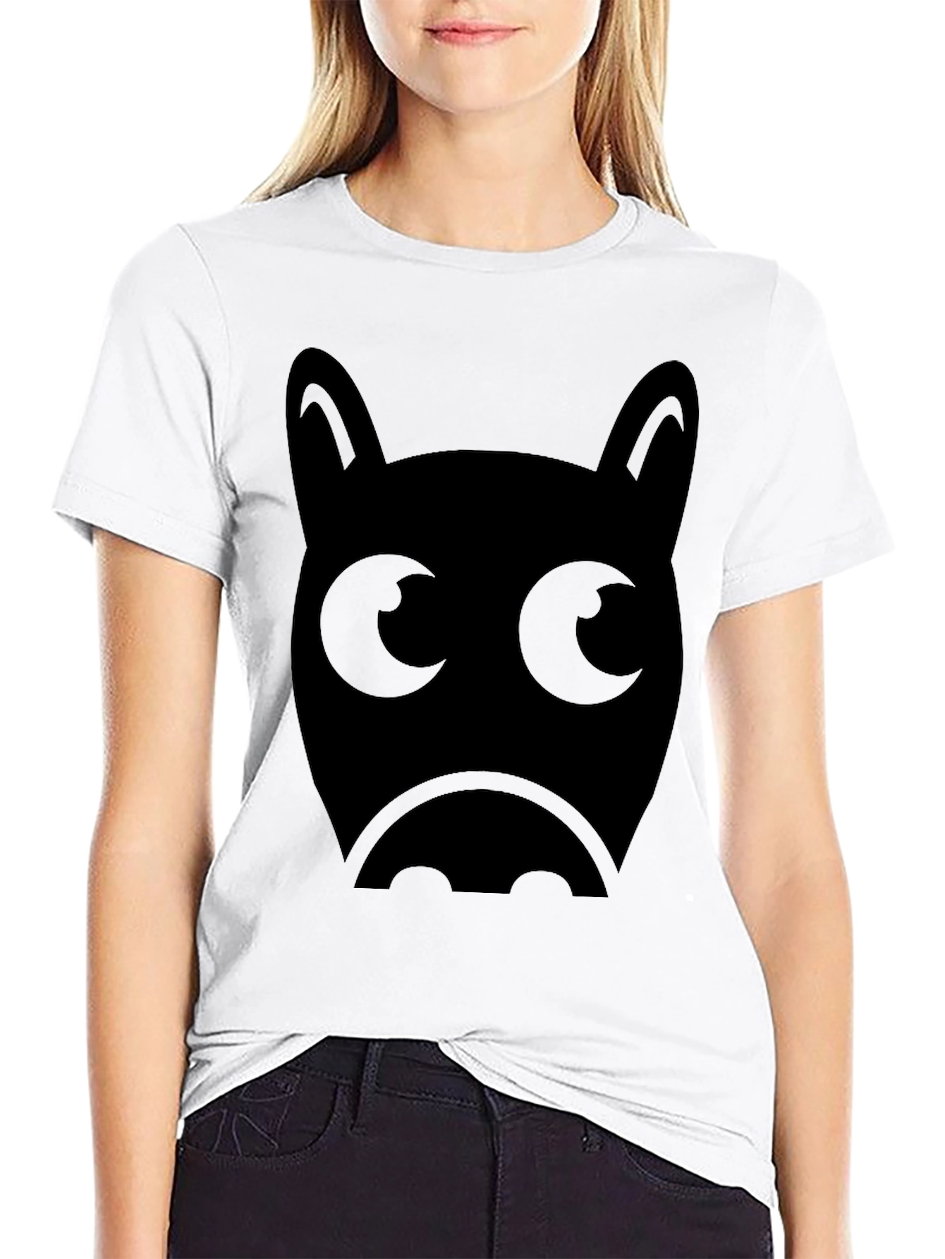 Mens Black T-Shirt with Cute Bat Face Graphic