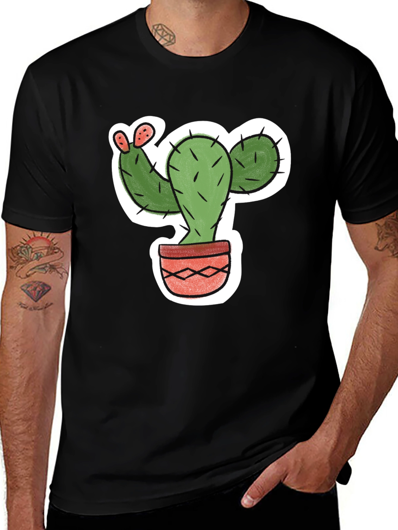 Cool Cactus Graphic Tee - Black Casual Shirt
