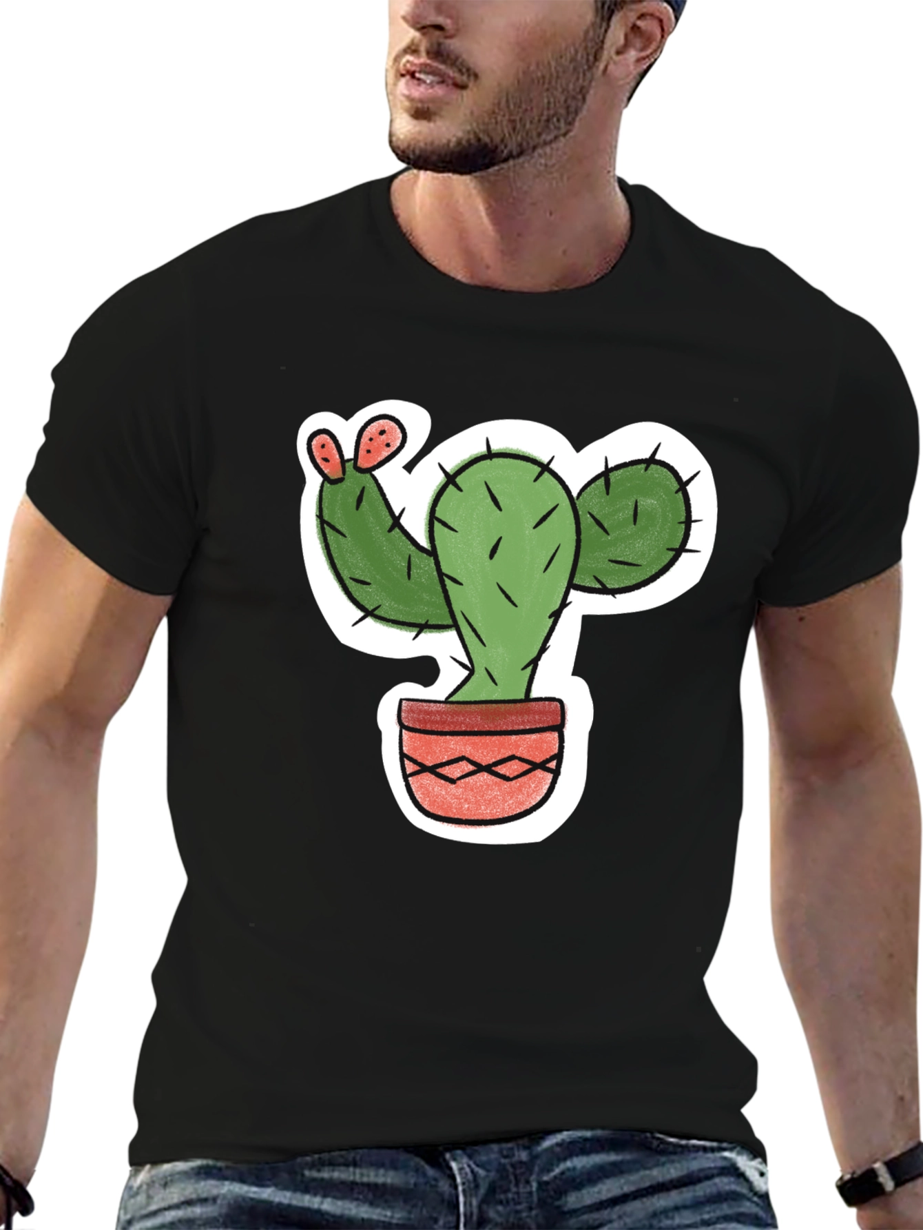 Cool Cactus Graphic Tee - Black Casual Shirt
