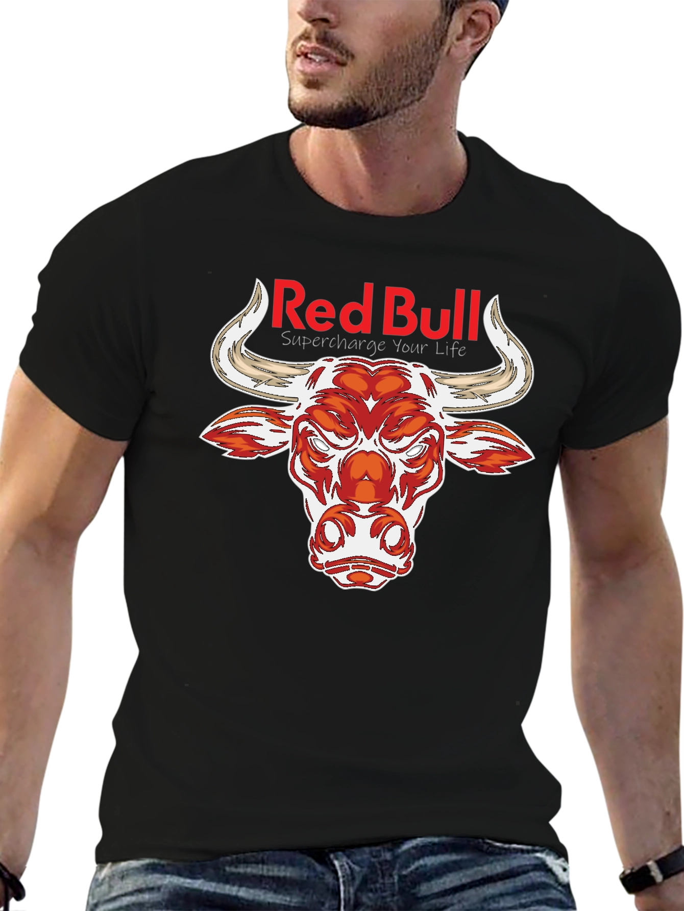 Red Bull Graphic Print Black T-Shirt