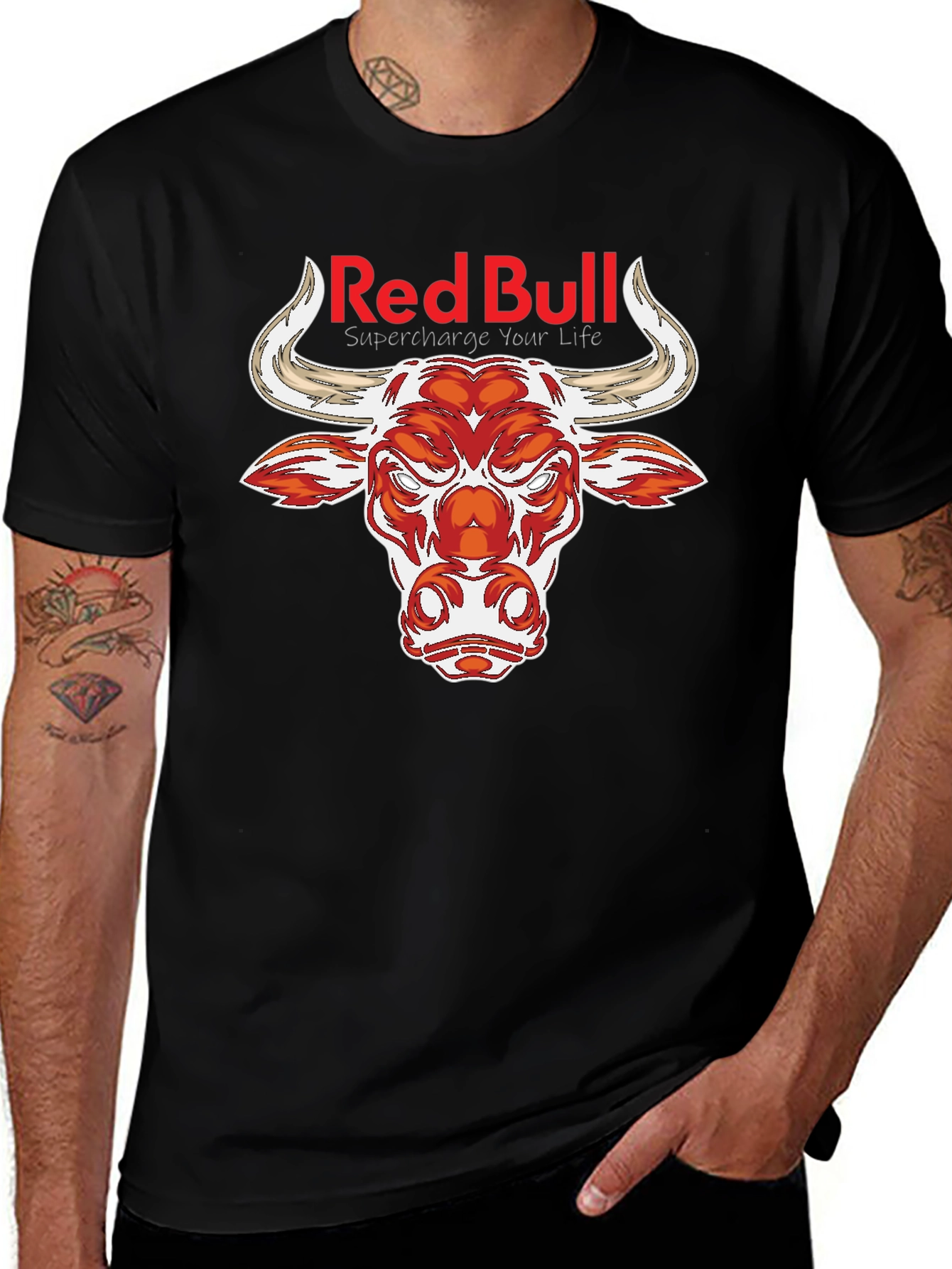 Red Bull Graphic Print Black T-Shirt