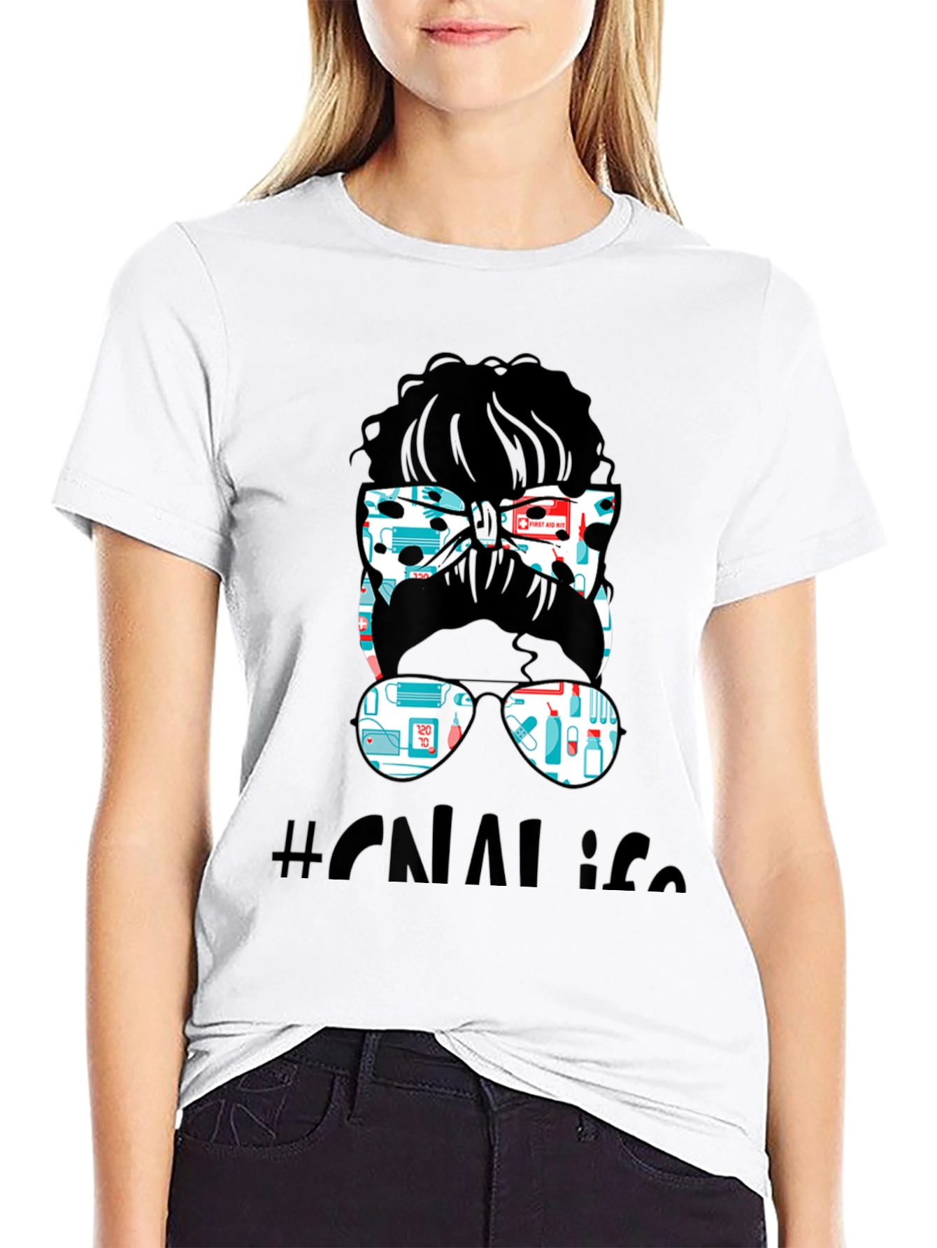 CNA Messy Bun T-Shirt - Nurse Life