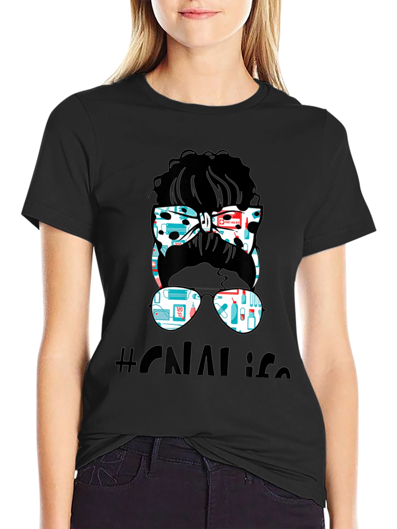 CNA Messy Bun T-Shirt - Nurse Life