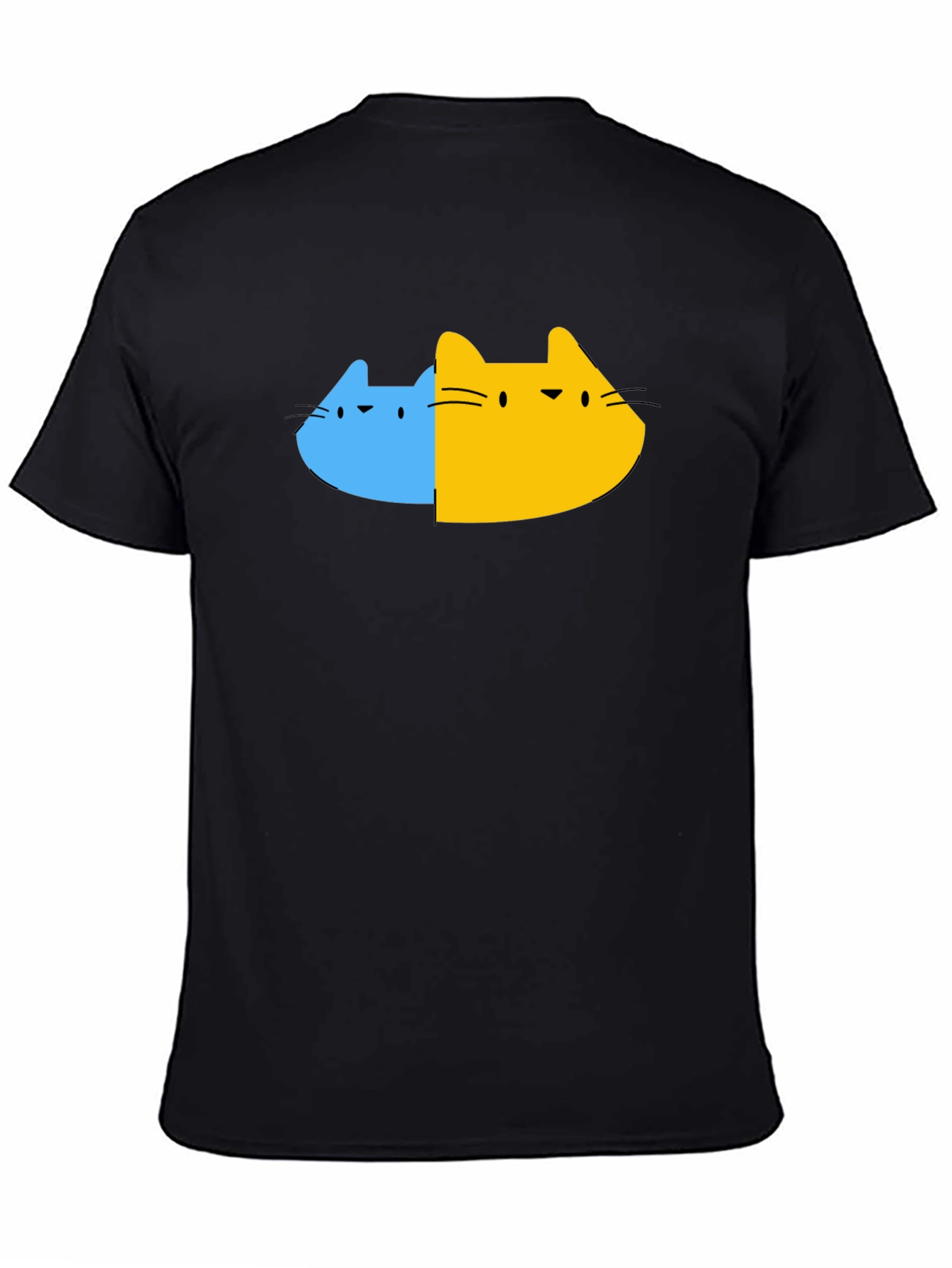 Dual Cat Graphic Tee - Black Cotton Blend T-Shirt