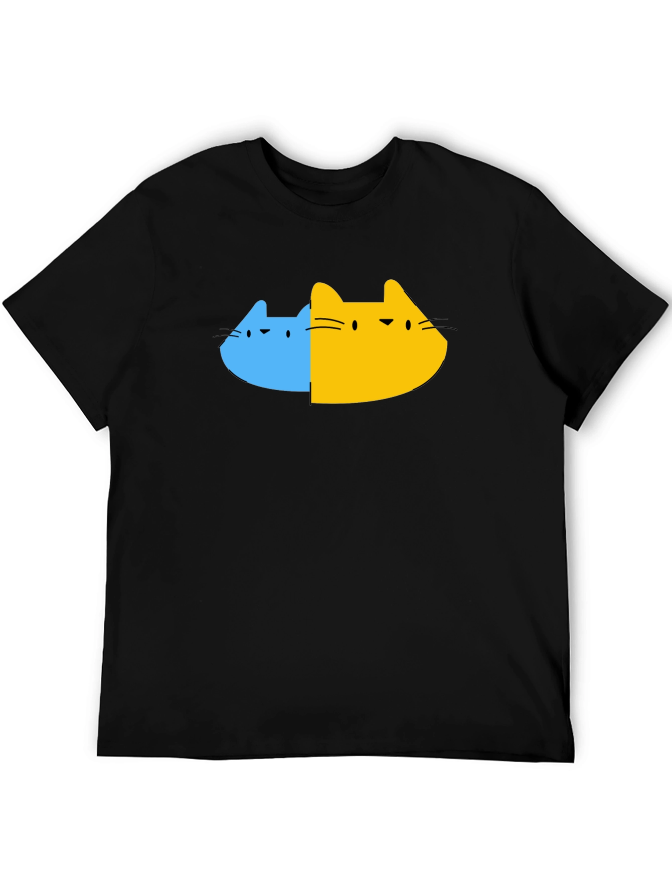 Dual Cat Graphic Tee - Black Cotton Blend T-Shirt