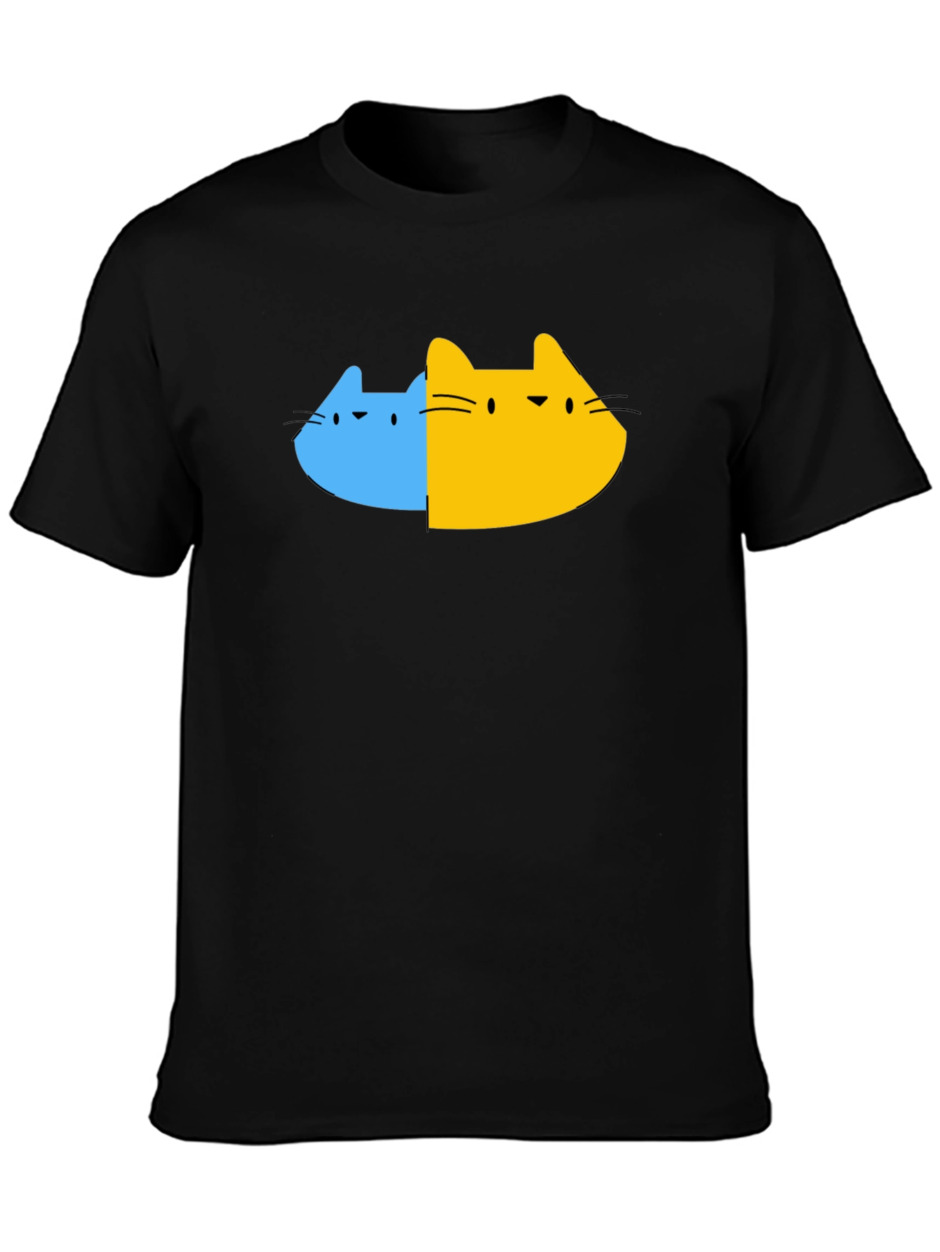 Dual Cat Graphic Tee - Black Cotton Blend T-Shirt