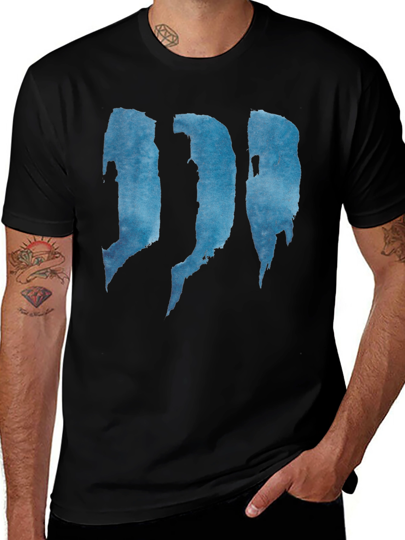 Abstract Blue Graphic Print Black T-Shirt