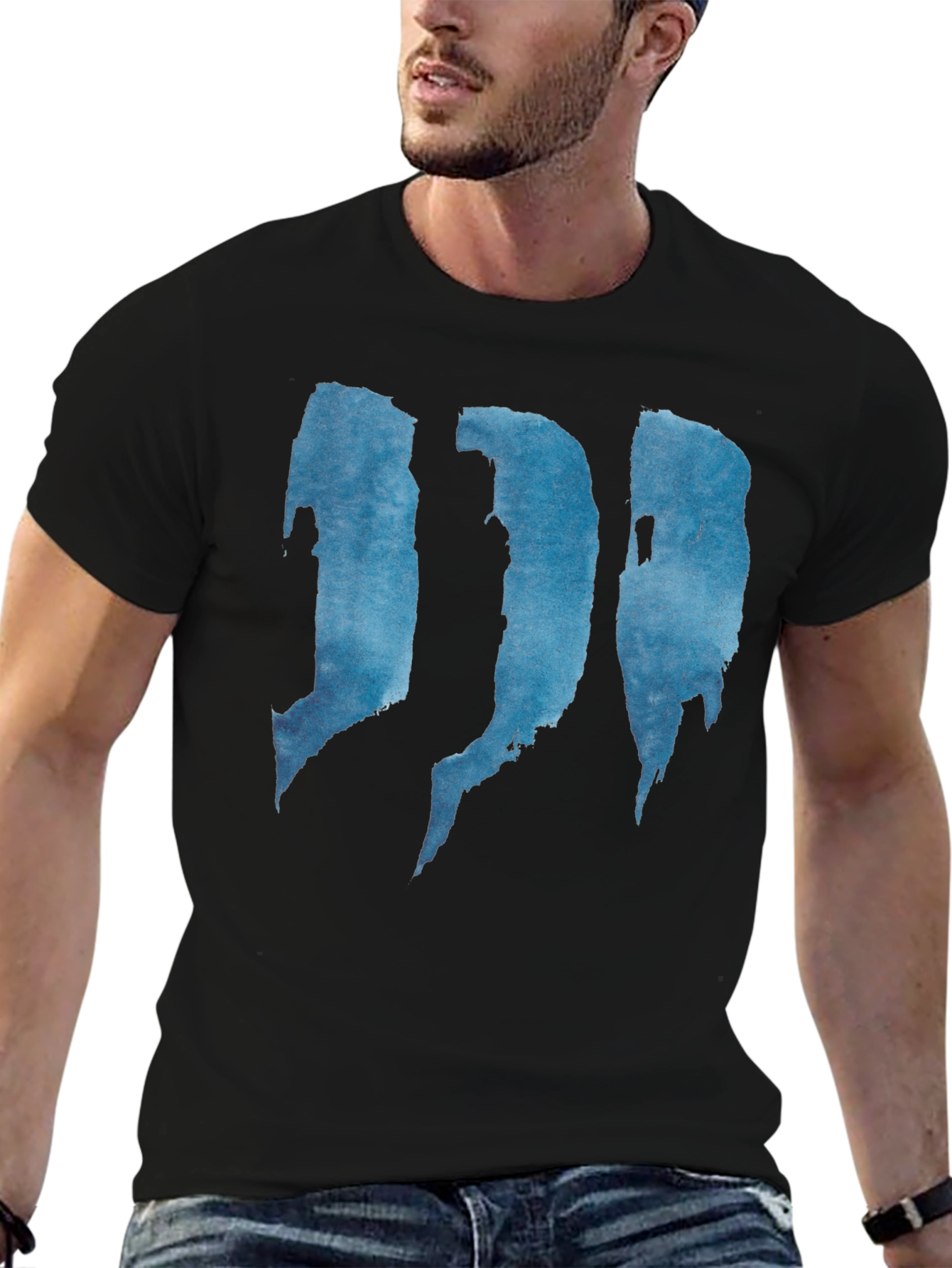Abstract Blue Graphic Print Black T-Shirt