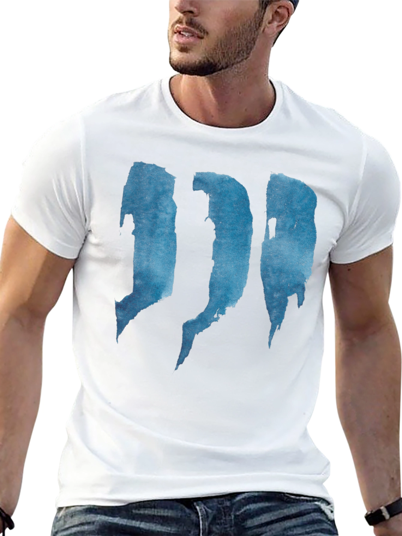 Abstract Blue Graphic Print Black T-Shirt