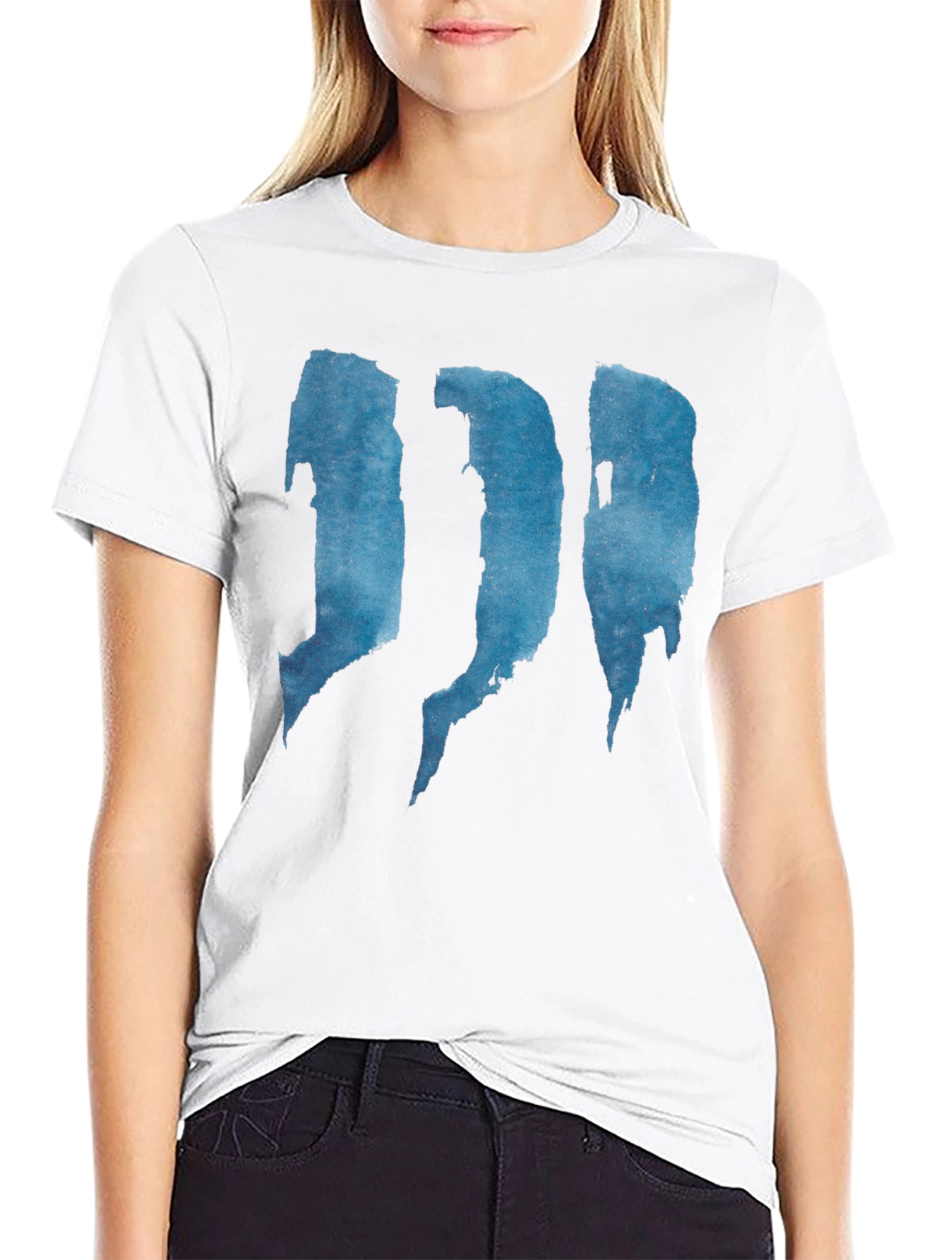 Abstract Blue Graphic Print Black T-Shirt
