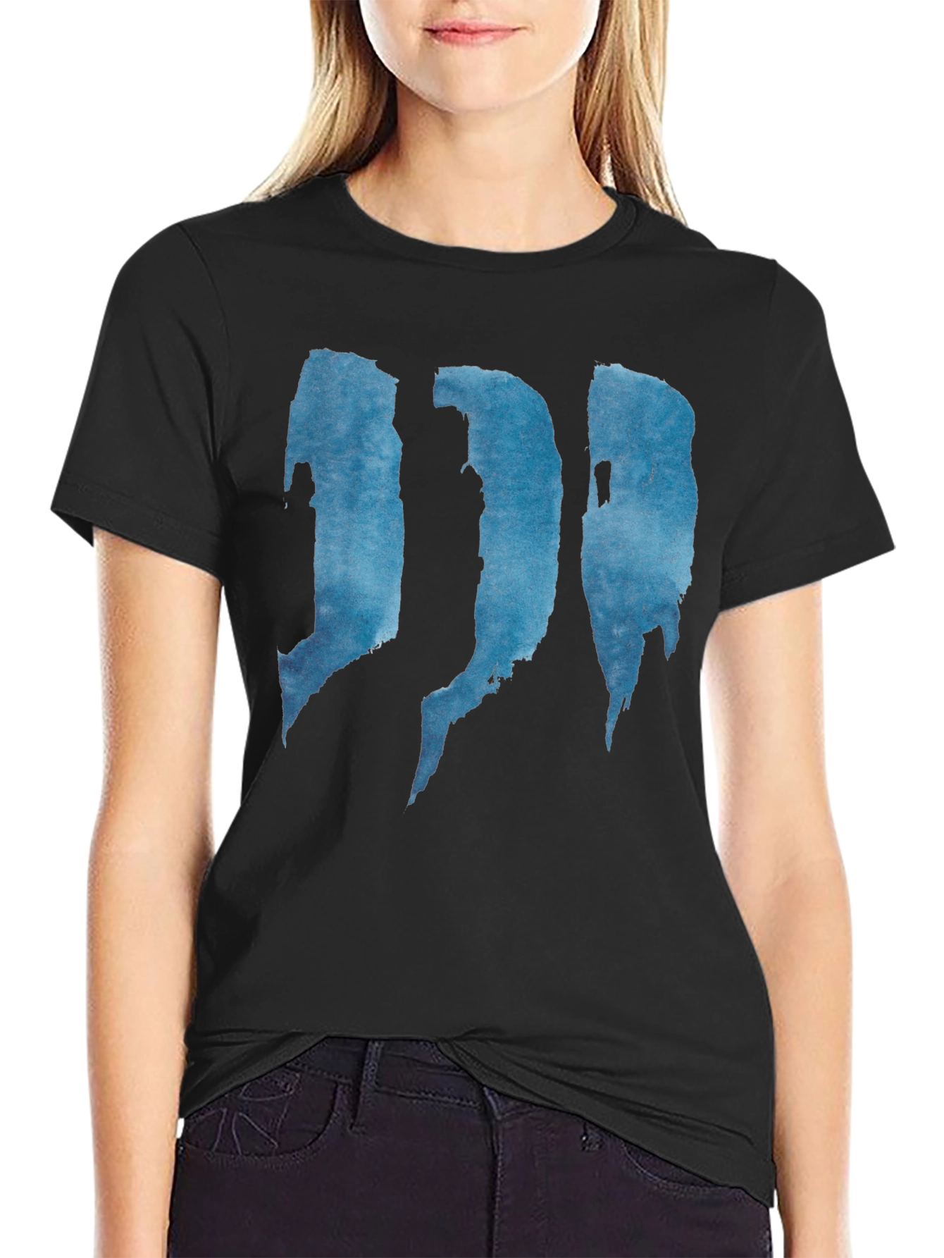Abstract Blue Graphic Print Black T-Shirt