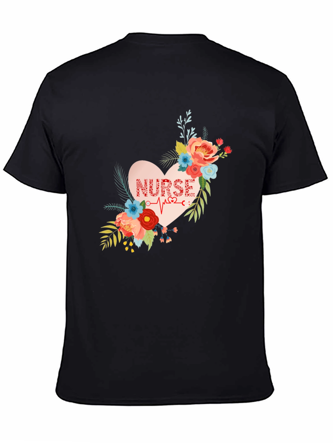 Floral Nurse Heartbeat Graphic T-Shirt