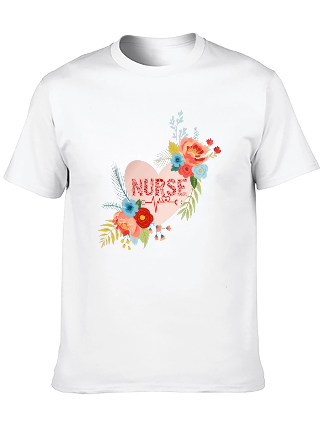 Floral Nurse Heartbeat Graphic T-Shirt