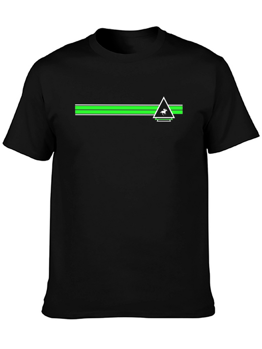 Black Tee with Green Stripe & Triangle Logo