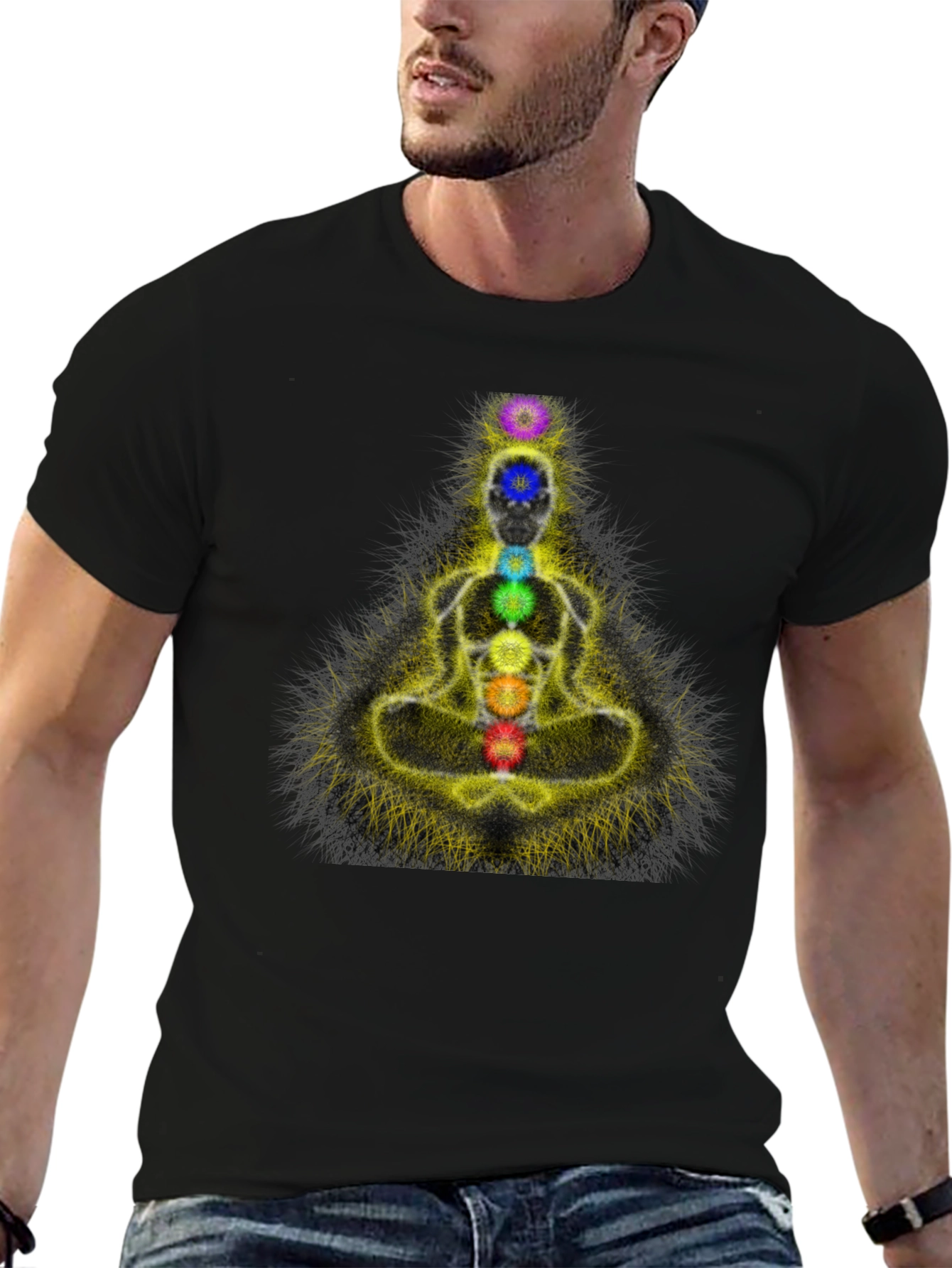 Chakra Meditation Graphic Black T-Shirt