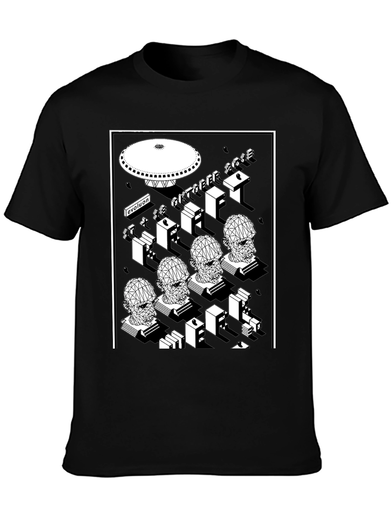 Geometric Sci-Fi Graphic T-Shirt - Black
