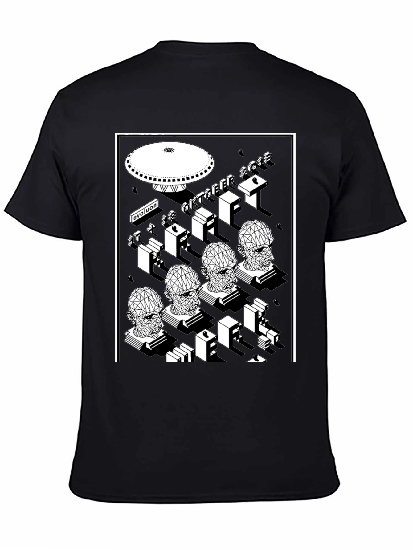 Geometric Sci-Fi Graphic T-Shirt - Black