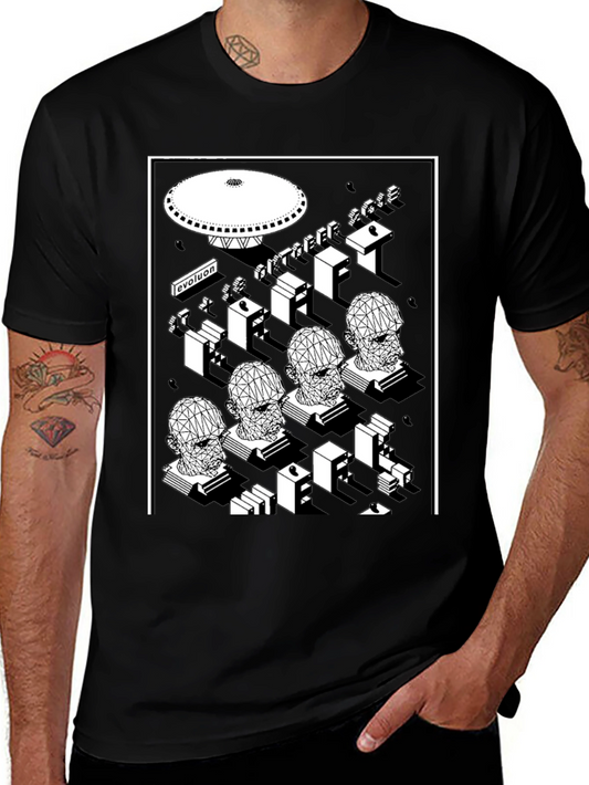 Geometric Sci-Fi Graphic T-Shirt - Black