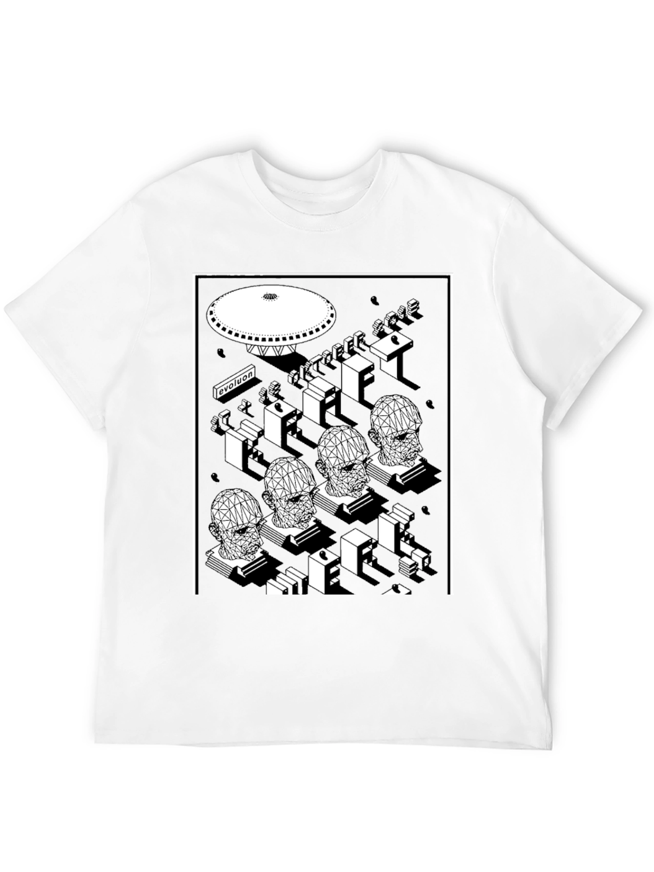 Geometric Sci-Fi Graphic T-Shirt - Black