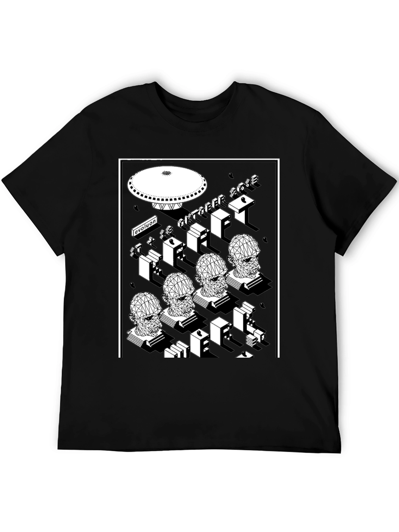 Geometric Sci-Fi Graphic T-Shirt - Black