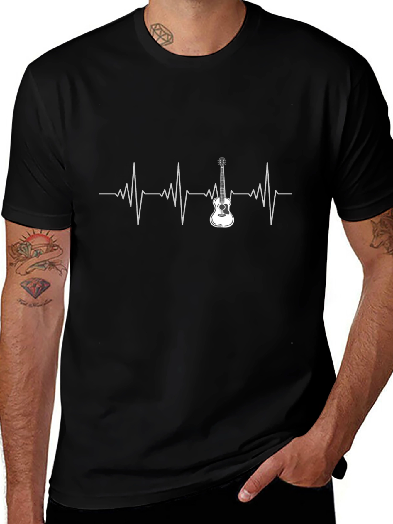 Guitar Heartbeat Graphic Tee - Black